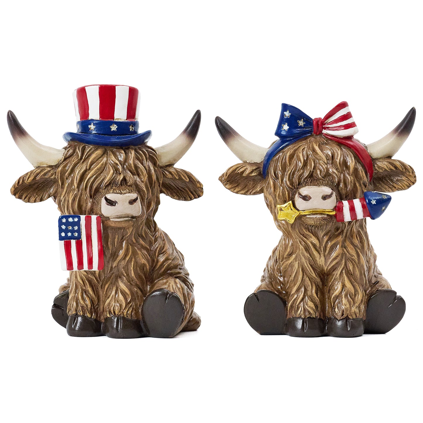 Valery Madelyn 4th of July Decorations Highland Cow Patriotic Decorations, Medium 2Pcs High Mountain Yak Figurines Garden Outdoor Yard Decorations, Memorial Day Independence Day Home Decor