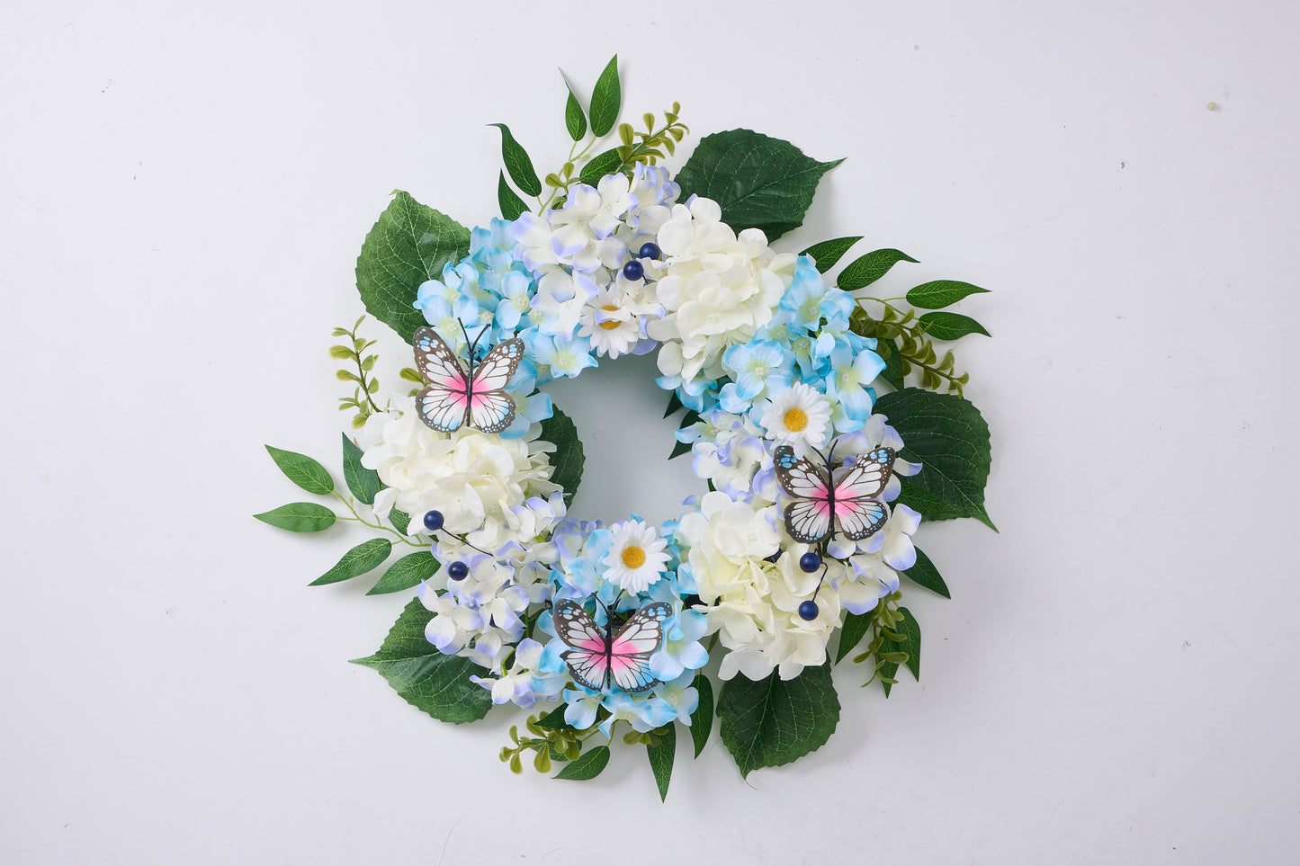 Spring Hydrangea Wreath - 18 Inch-Blue&White