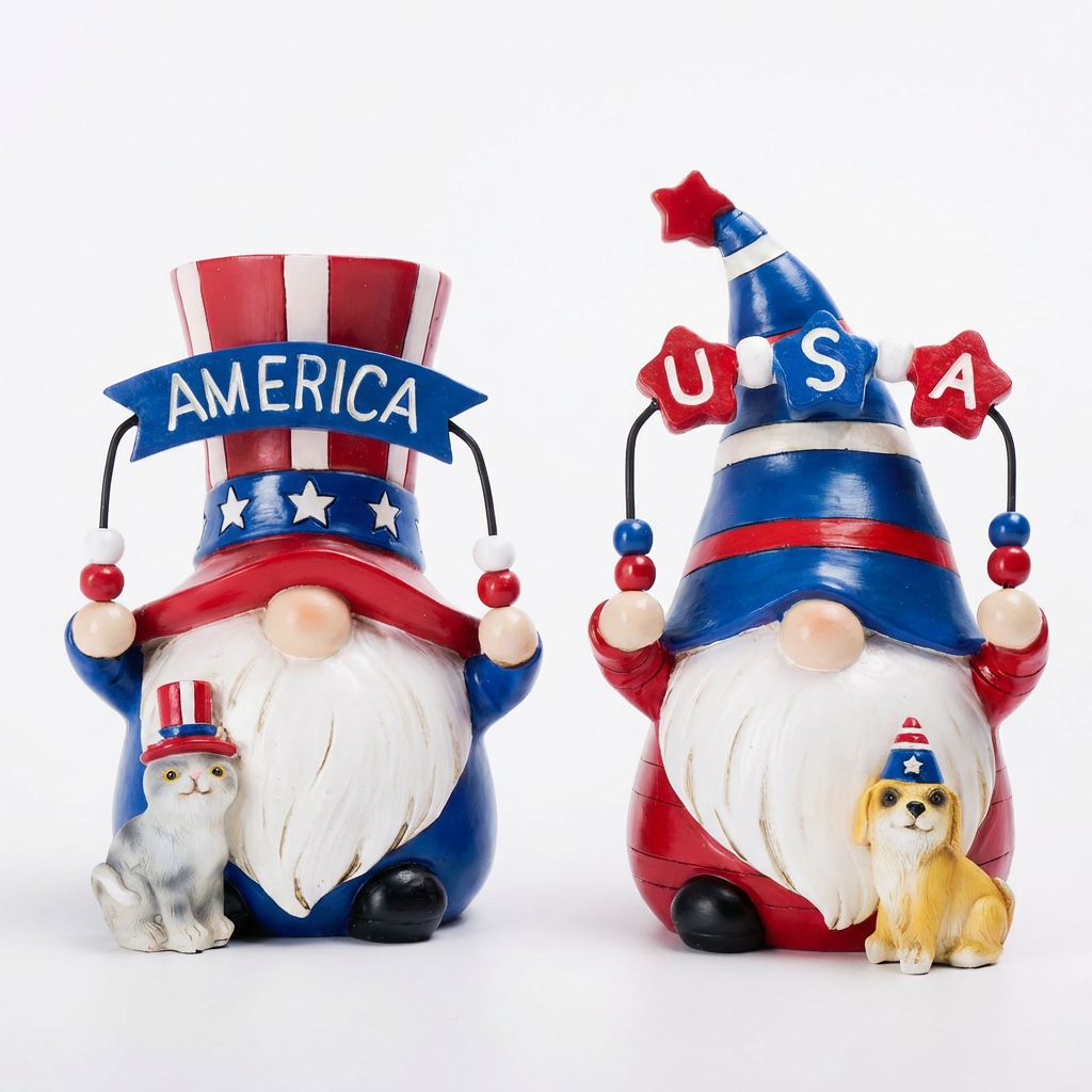 Valery Madelyn Memorial Day Decorations 4th of July Gnomes for Home Decor, 2Pcs USA Patriotic Gnomes with Dogs & Cats Decorations, Fourth of July Gnomes Figurine for Americana Independence Day 5.5"