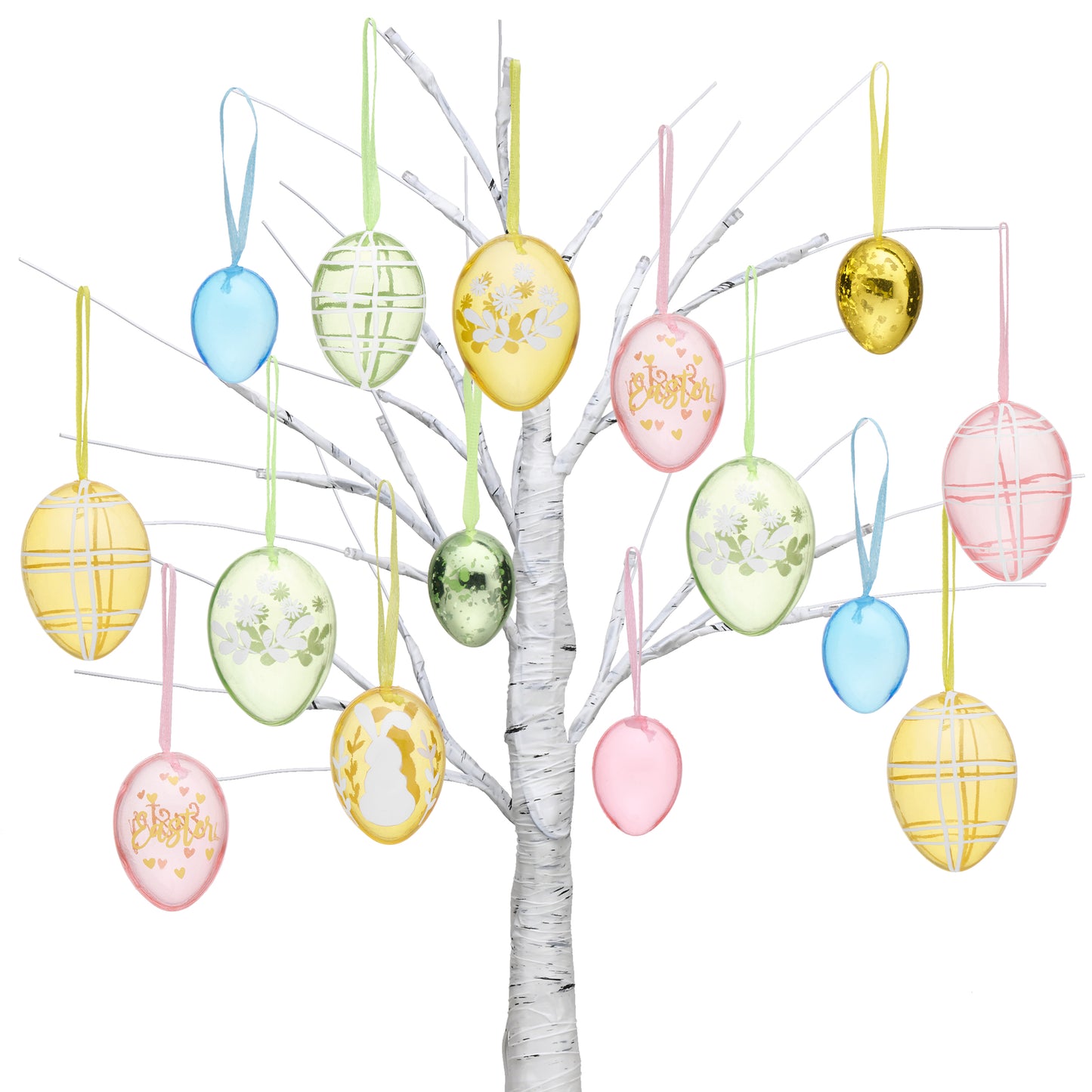 Valery Madelyn 26Pcs Easter Eggs Tree Ornaments for Easter Decorations, Medium Pastel Pink Green Plastic Easter Eggs Bulk Tree Decorations, Transparent Shatterproof Decorative Hanging Eggs Decor
