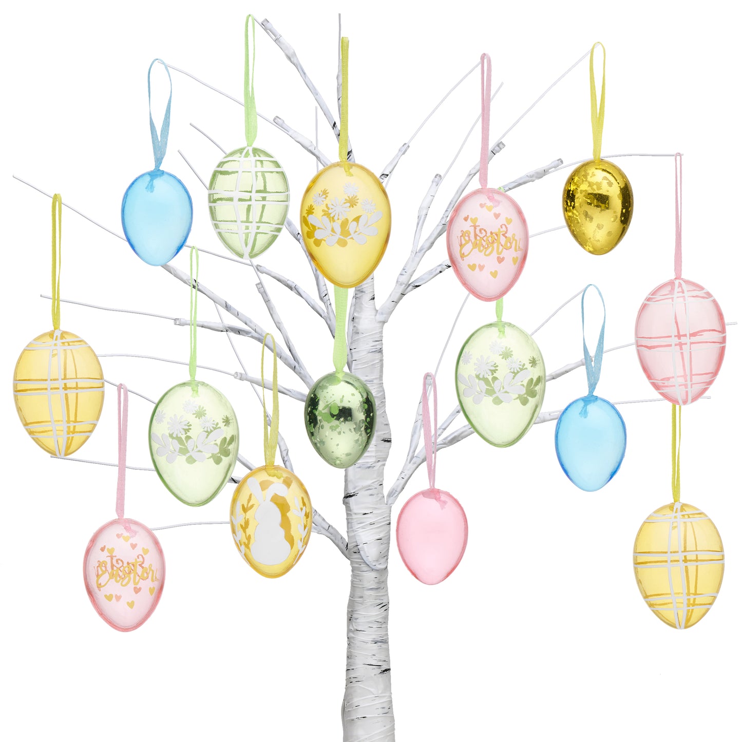 Valery Madelyn 26Pcs Easter Eggs Tree Ornaments for Easter Decorations, Large Pastel Pink Green Plastic Easter Eggs Bulk Tree Decorations, Transparent Shatterproof Decorative Hanging Eggs Decor