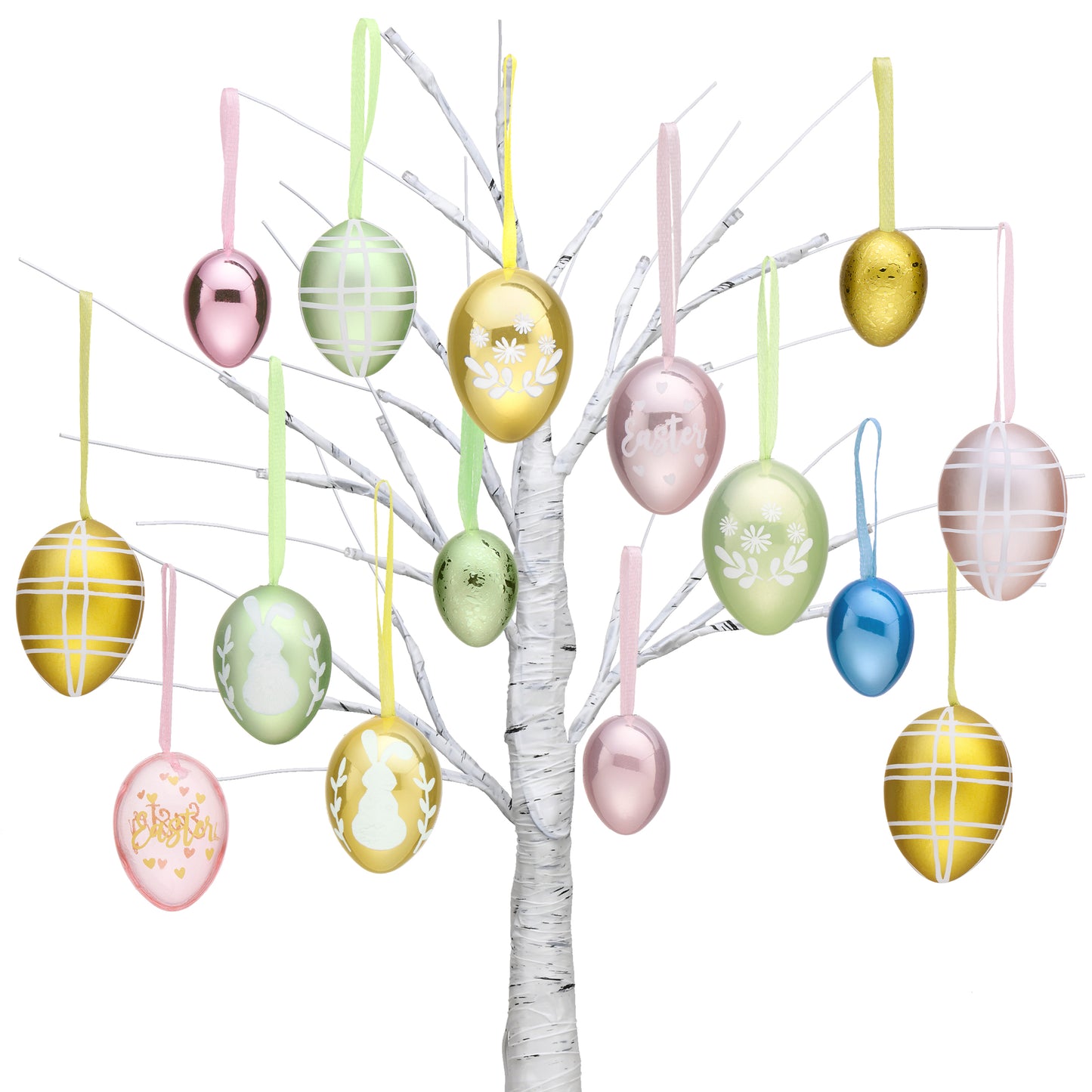 Valery Madelyn 26Pcs Easter Eggs Tree Ornaments for Easter Decorations, Medium Pastel Pink Green Plastic Easter Eggs Bulk Tree Decorations, Electroplating Shatterproof Decorative Hanging Eggs Decor