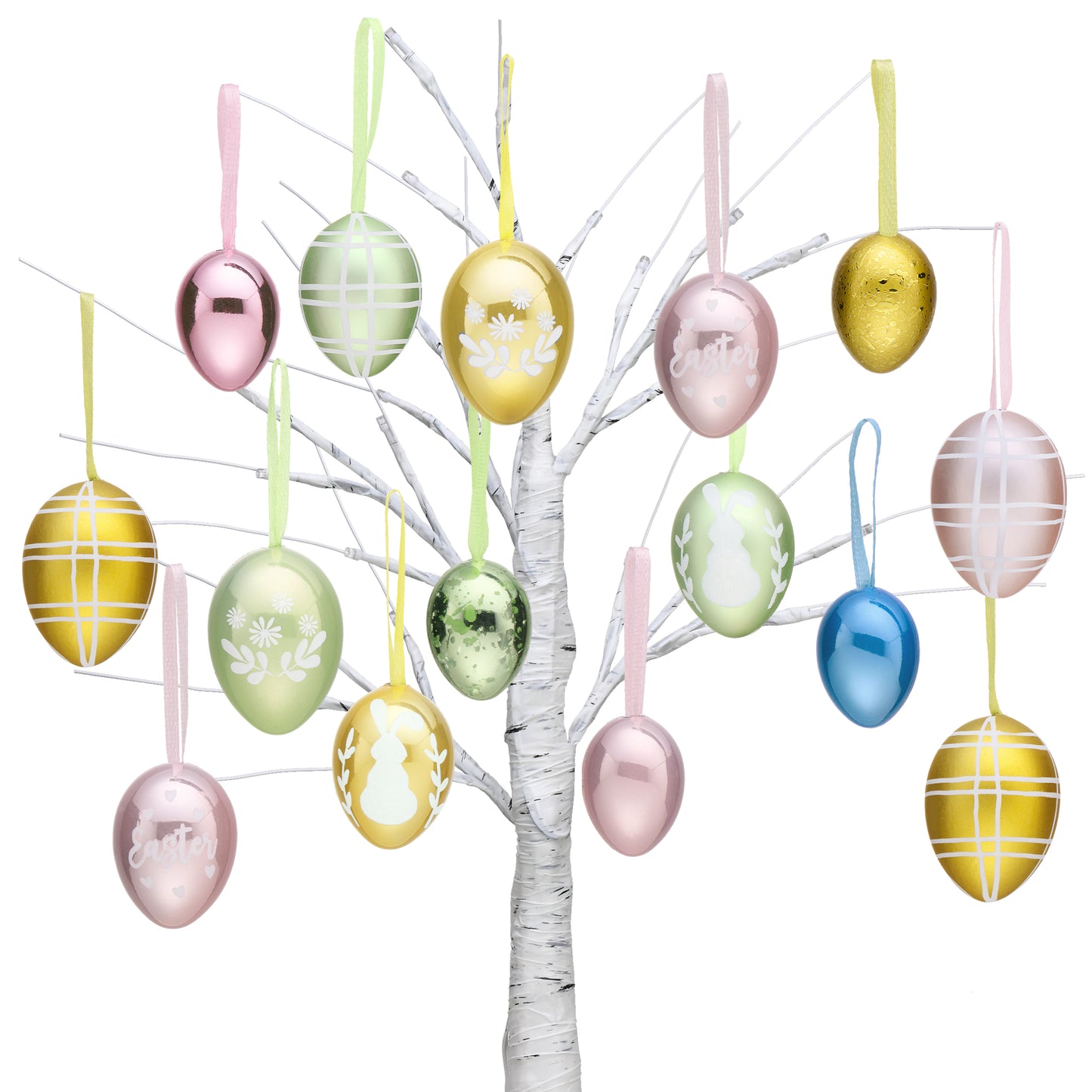 Valery Madelyn 26Pcs Easter Eggs Tree Ornaments for Easter Decorations, Large Pastel Pink Green Plastic Easter Eggs Bulk Tree Decorations, Electroplating Shatterproof Decorative Hanging Eggs Decor