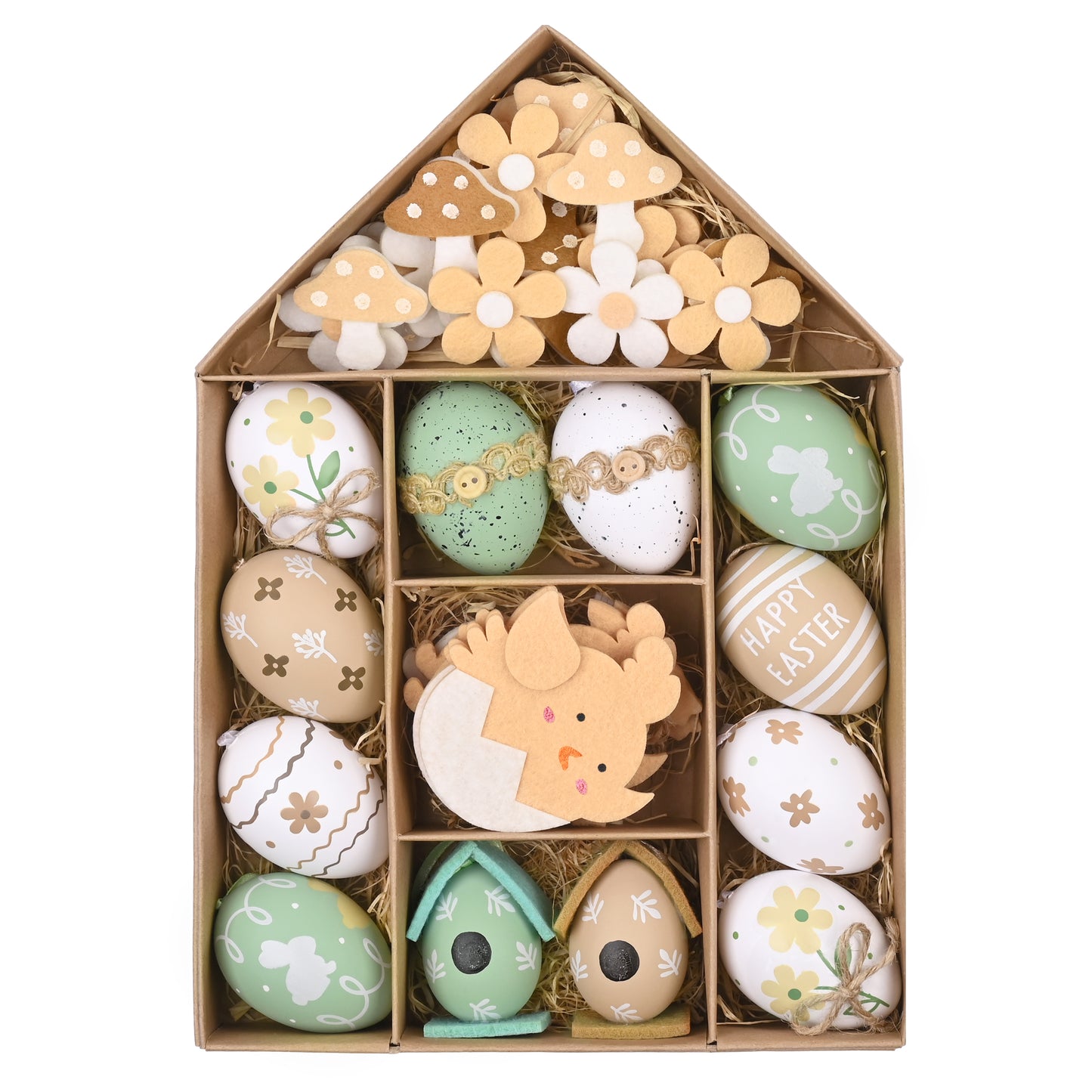 Valery Madelyn 40Pcs Easter Eggs Tree Ornaments, 2.36'' Beige Green Plastic Easter Egg Bulk Tree Decoration, Shatterproof Decorative Hanging Egg for Easter Decorations Spring Holiday Party Decor