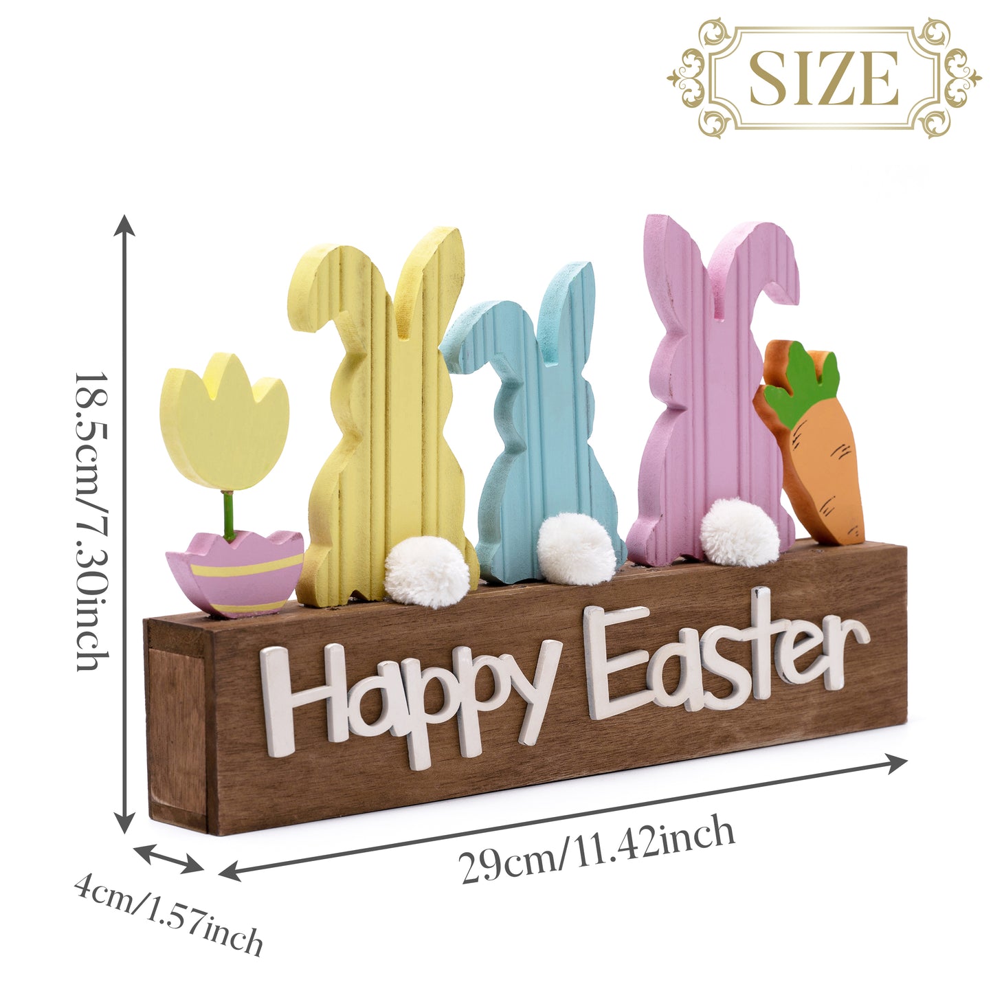 Valery Madelyn Easter Decorations, Lighted Wooden Easter Spring Bunny Decor for Table Centerpiece, Easter Decorations for The Home Decor Shelf Tiered Tray Living Room Happy Easter Sign, 12 Inch