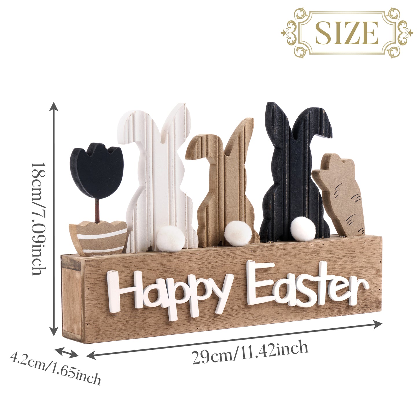 Valery Madelyn Easter Decorations, Lighted Wooden Easter Spring Bunny Decor for Table Centerpiece,Easter Decorations for The Home Decor Shelf Tiered Tray Living Room Happy Easter Sign, 12 Inch