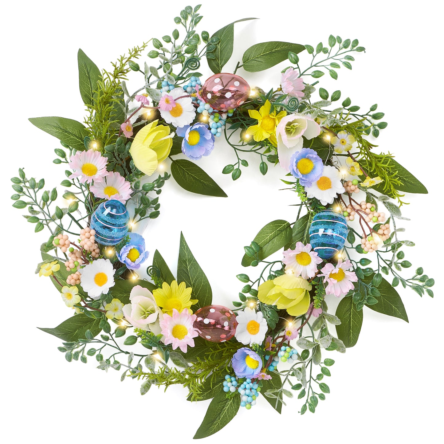 Easter Wreath with Daisy and Transparent Easter Eggs - 18 Inch