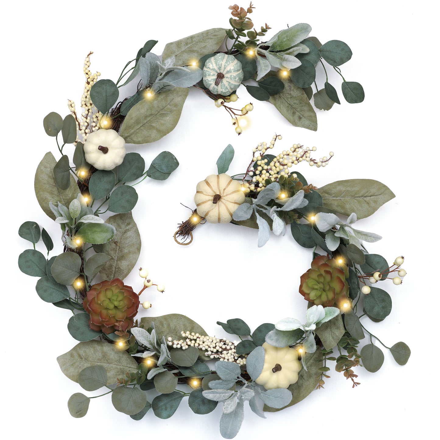 Valery Madelyn Fall Eucalyptus Leaves Garland for Mantle, 6ft Pumpkin Garland with Light Succulent for Thanksgiving Table Centerpiece, Outdoor Fall Decorations for Home Mantle Fireplace Autumn Decor
