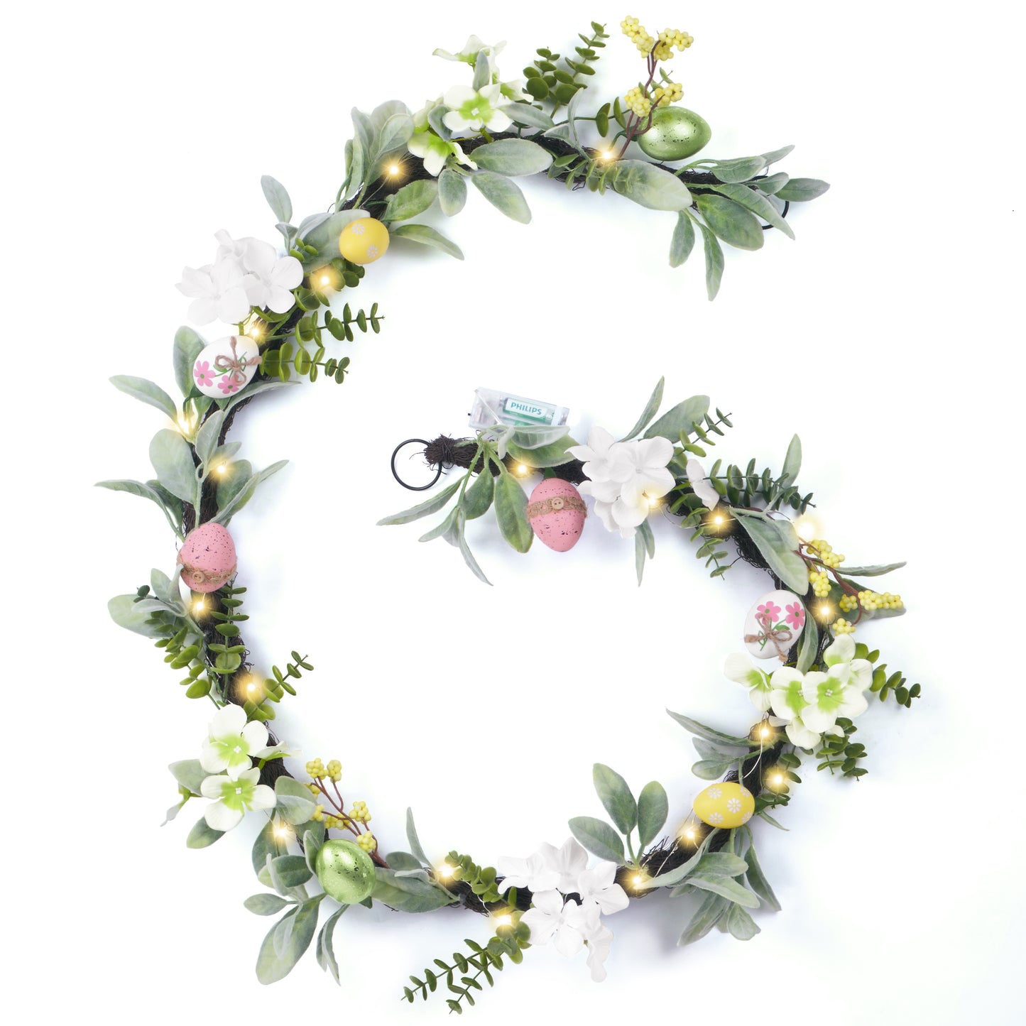 Easter Garland with Easter Eggs and Lambs Ear Leaves - 6Feet