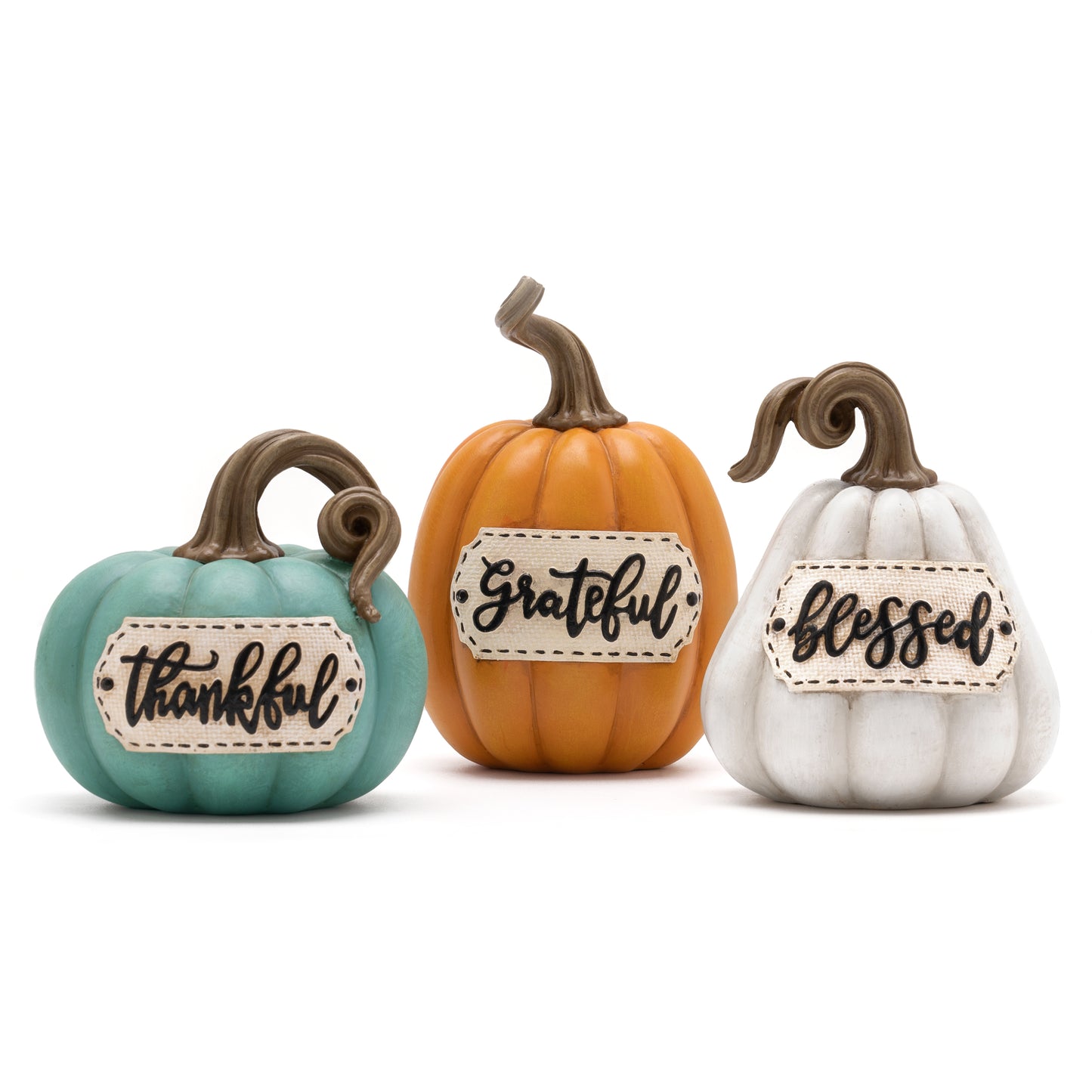 Valery Madelyn Pumpkins Fall Table Decor for Home, Set of 3 Resin Decorative Pumpkins Figurines Decor Indoor Tabletop Centerpieces Harvest Autumn Thanksgiving Dining Room Shelf Decoration, 4.7 inch