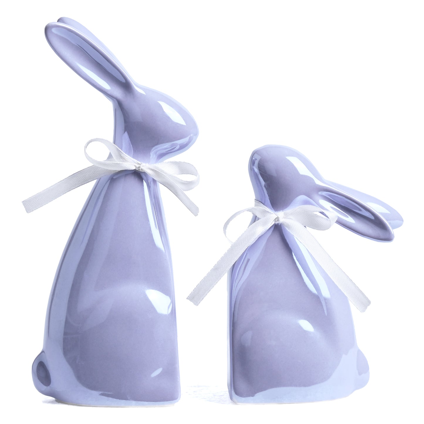 Valery Madelyn Easter Decorations, 2Pcs Easter Bunny Pearl Purple Ceramic Statue Figurine for Home, Spring Indoor Outdoor Garden Lawn Yard Table Decor for Easter Gift,6.3 Inch