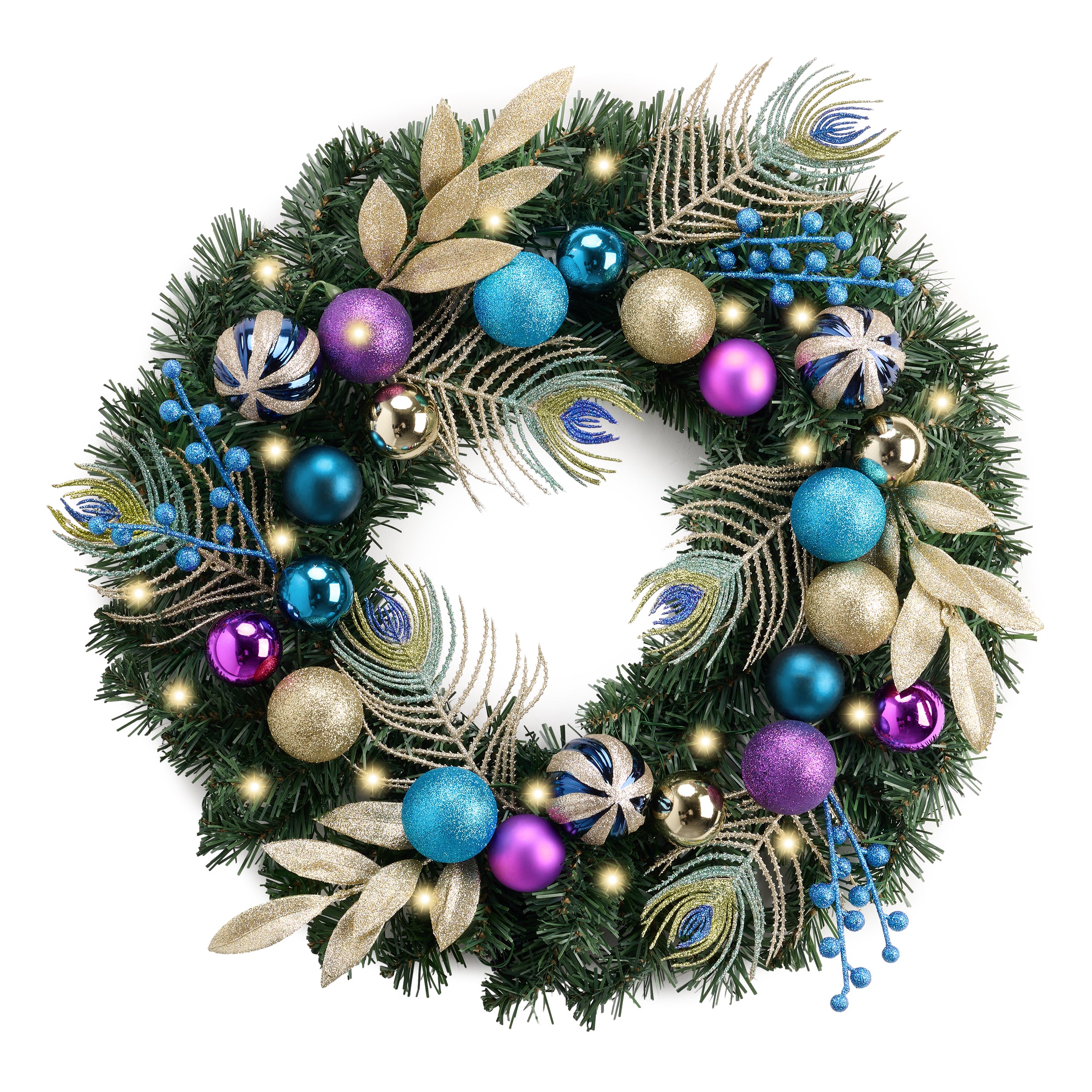 Valery Madelyn 24'' Pre-Lit Christmas Wreath for Front Door with Light