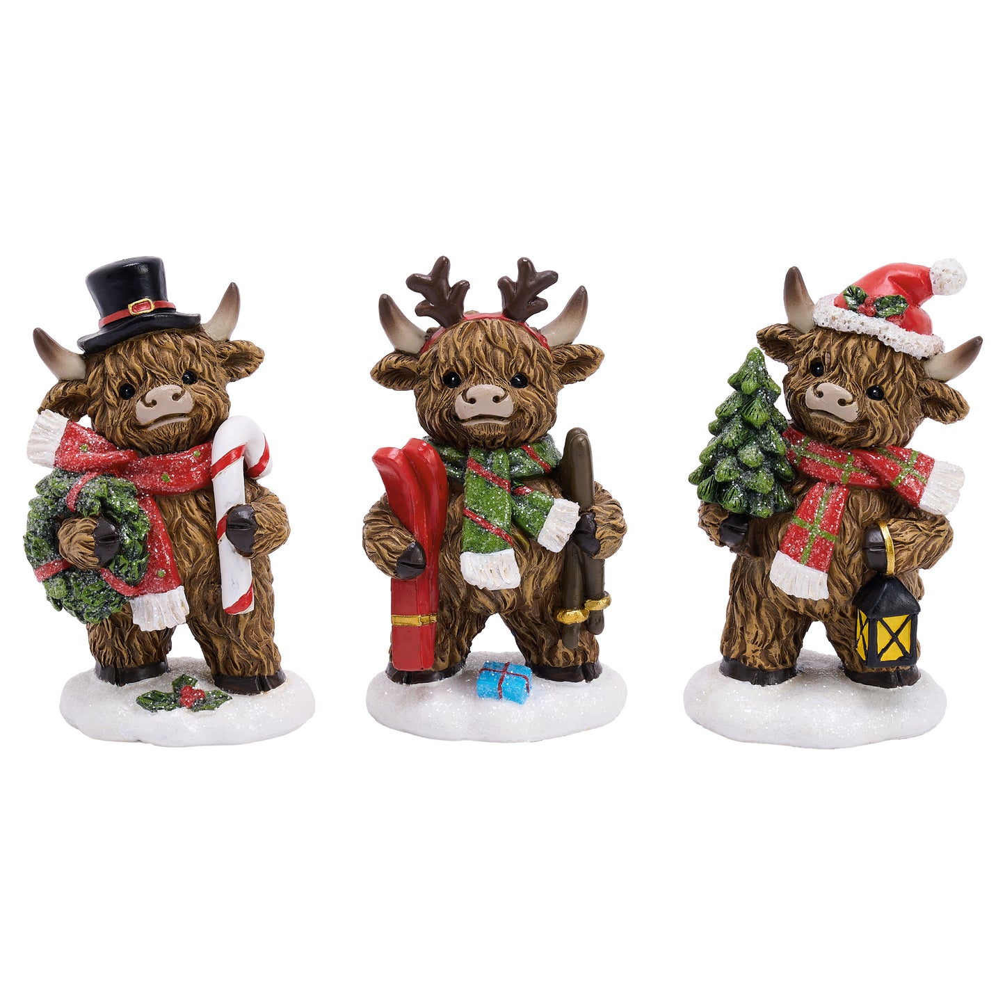 Valery Madelyn Christmas Decor, Christmas Decorations for Home, 3Pcs Highland Cow Resin Decor, Indoor Outdoor Festive Gift Home Tabletop Decirations, 4 inch