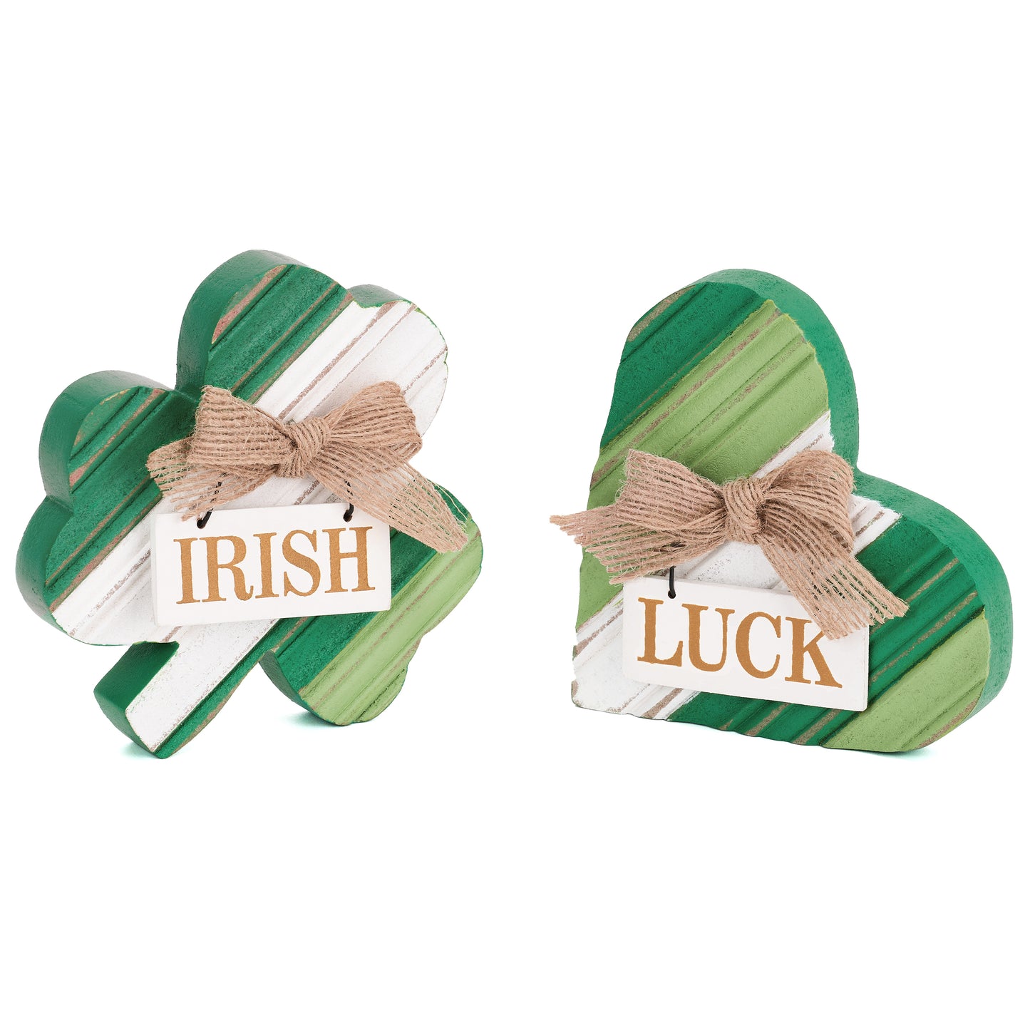 Valery Madelyn St Patrick's Day Shamrock Decorations for Table, 2 Pcs Wooden Saint Patricks Day Decor Centerpieces for The Home Decor Shelf Office Tiered Tray Party Gift with Heart Clover 4 Inches