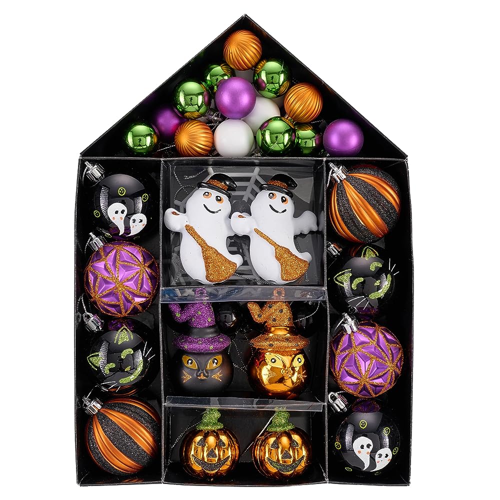 Valery Madelyn ハロウィン飾り ハロウィンボール 可愛い かぼちゃ 飾りつけ オーナメント パーティー お化け パンプキン バット ハロウイン グッズ 装飾 40個入り 幽霊 黒猫 魔法使い帽 カボチャ