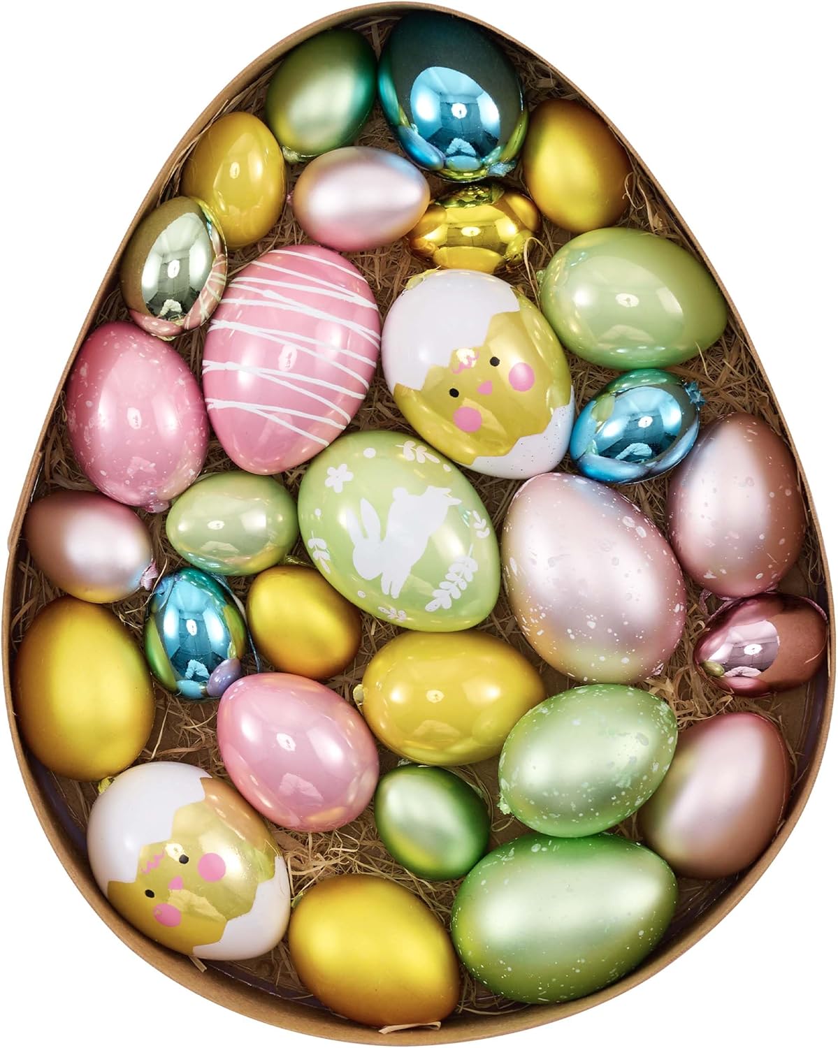 Valery Madelyn 30Pcs Plastic Easter Eggs Ornaments Tree Decoration, Pastel Pink Blue Yellow Green Easter Eggs Bulk, Shatterproof Decorative Hanging Decorations for Spring Holiday Party Decor