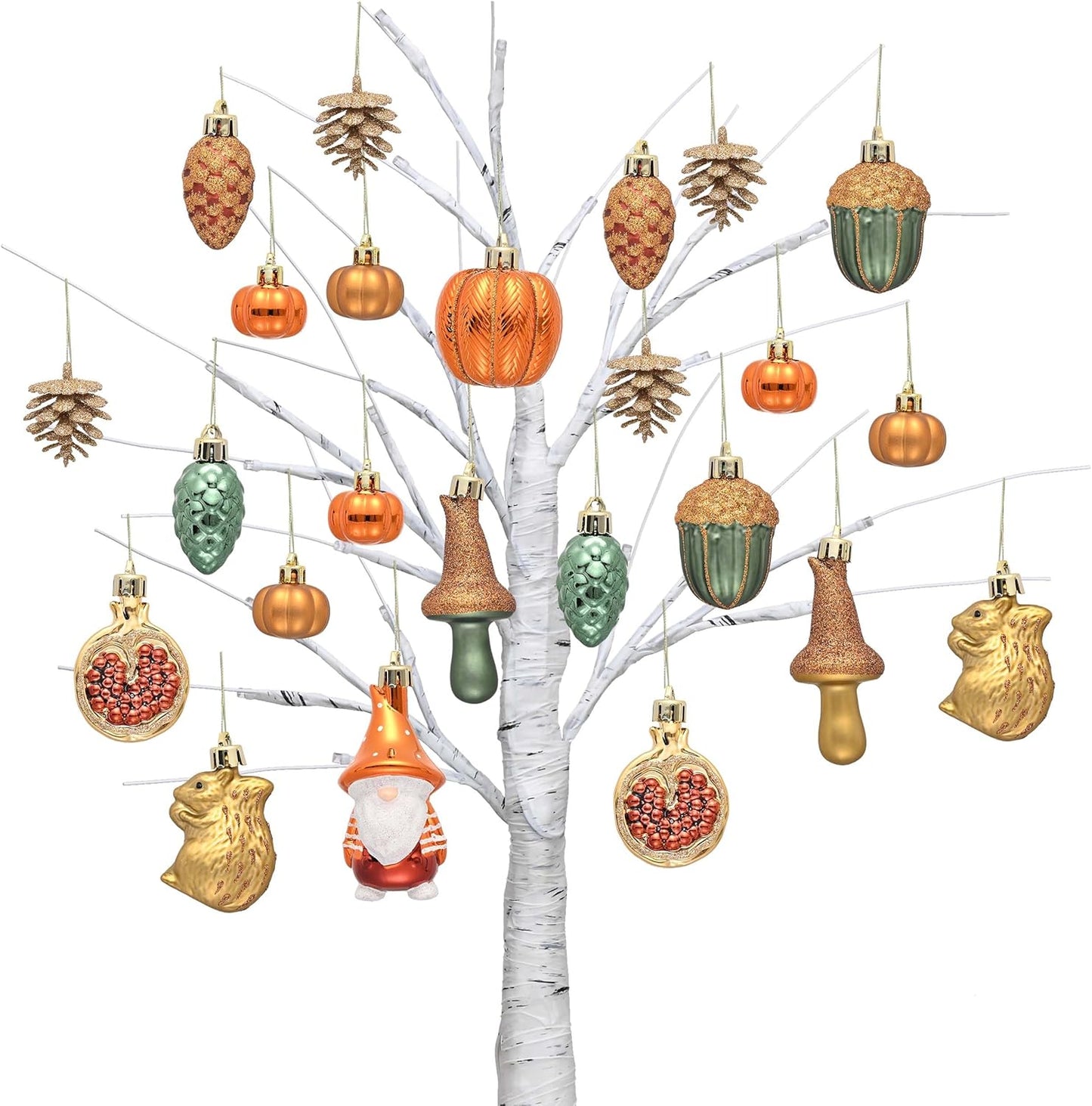 Valery Madelyn Fall Tree Ornaments for Home, 24ct Shatterproof Fall Decorations for Small Tree, Orange Green Hanging Gnome Ball for Harvest Halloween Thanksgiving Autumn