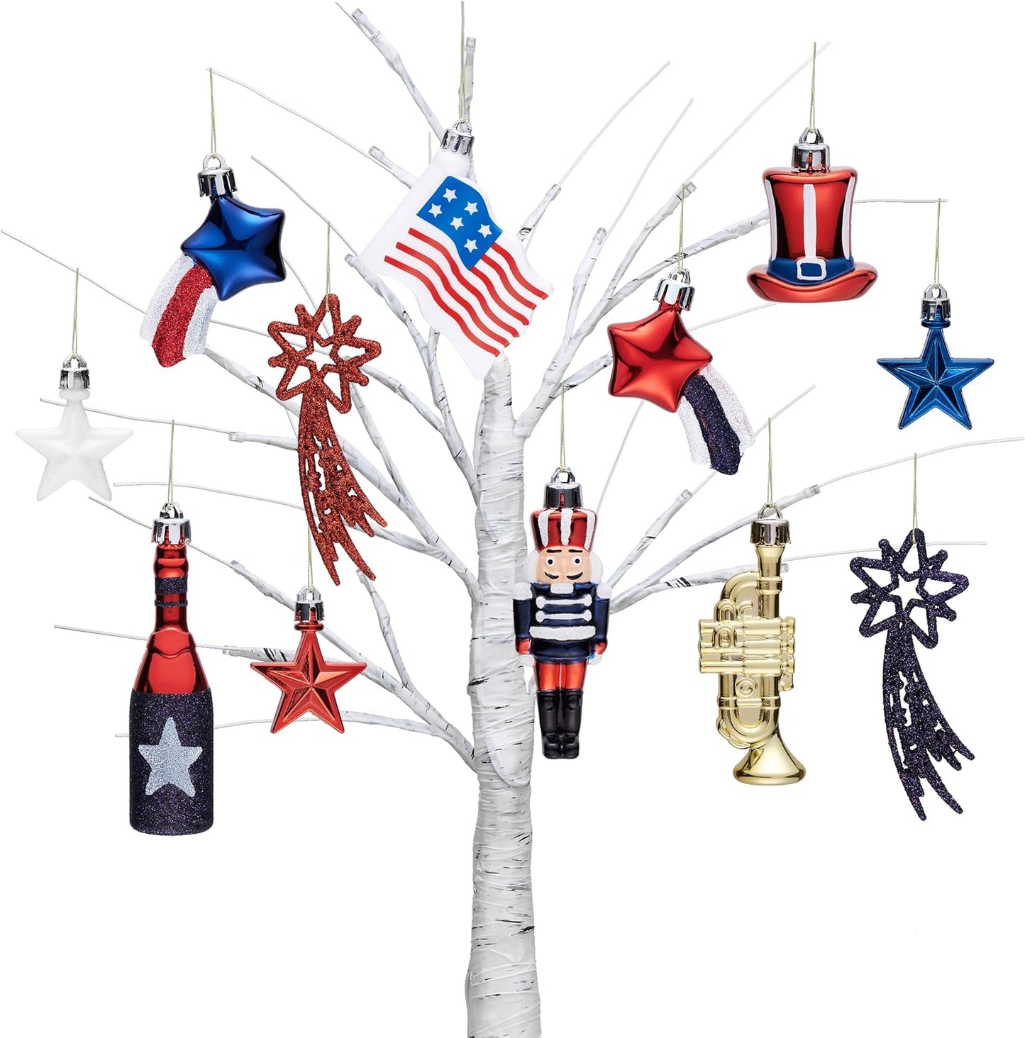 Valery Madelyn Patriotic Ornaments for Memorial Day 4th of July Tree Decorations, 12ct Red White Blue Shatterproof Americana Nutcracker Hanging Ball Decor for Labor Independence Day Christmas