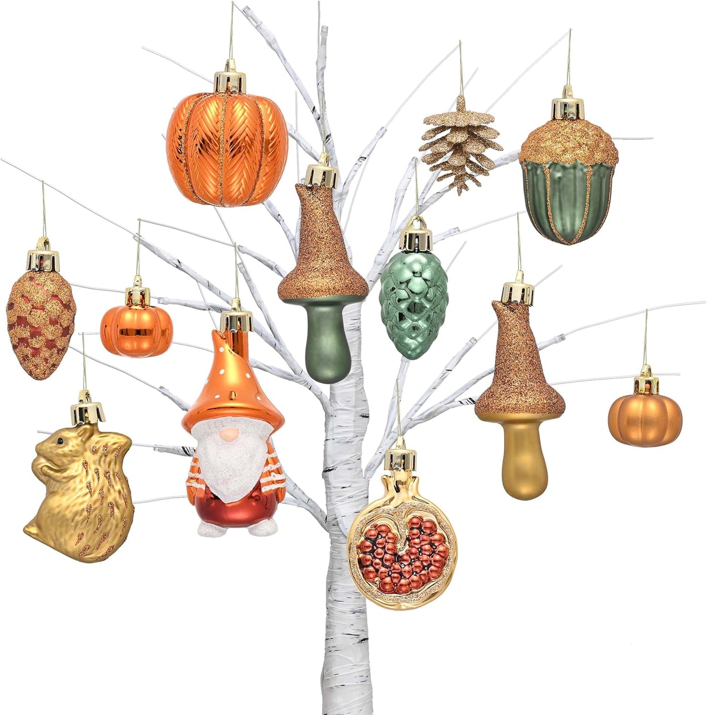 Valery Madelyn Fall Tree Ornaments for Home, 12ct Shatterproof Fall Decorations for Small Tree, Orange Green Hanging Gnome Ball for Harvest Halloween Thanksgiving Autumn