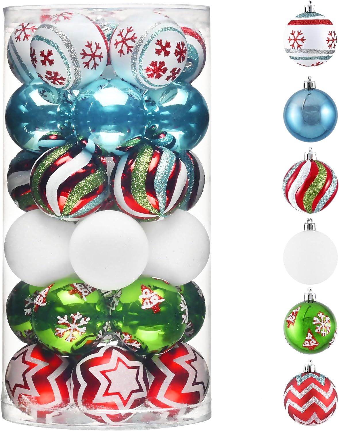 Valery Madelyn Christmas Ornaments Tree Decorations, 30ct Colorful Red Green Blue Shatterproof Christmas Ball Ornaments Set, 2.36 Inch Decorative Hanging Ornament Bulk for Xmas Holiday Party Decor