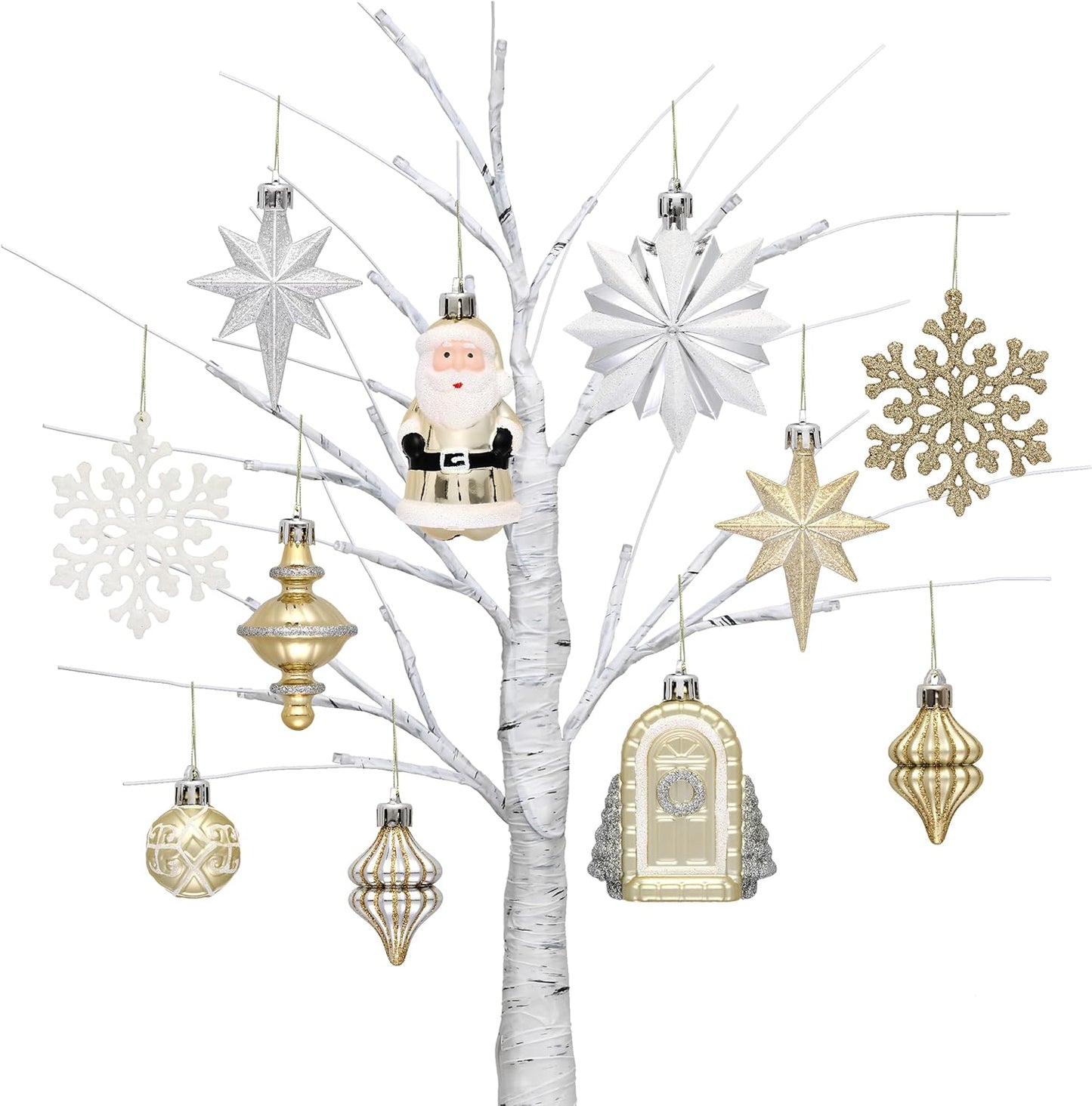 Valery Madelyn Christmas Ornaments Set, 12ct White and Gold Shatterproof Christmas Tree Decorations Variety Ball Ornaments Bulk, Whimsical Hanging Ornaments for Xmas Holiday Party Decor