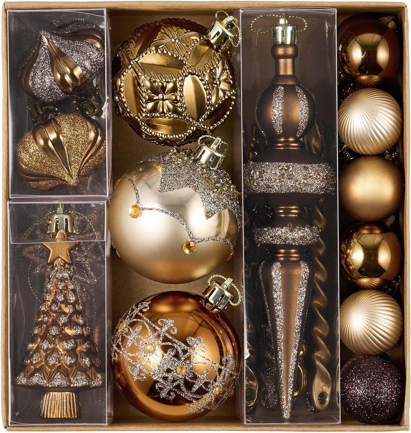 Valery Madelyn Ornaments for Christmas Trees, 35ct Bronze Copper Brown and Gold Shatterproof Christmas Tree Decorations, Luxury Hanging Ball Ornaments Bulk for Xmas Holiday Party Decor
