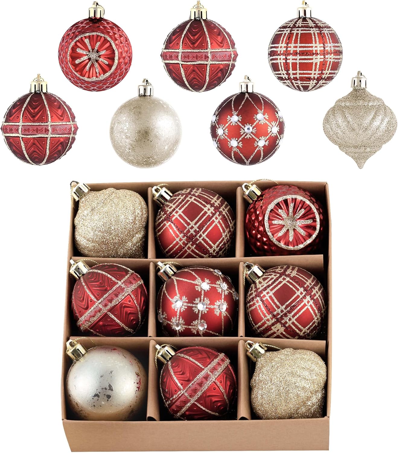 Valery Madelyn 2.36 Inches Christmas Tree Ornaments Set, 9ct Burgundy and Gold Shatterproof Christmas Tree Decorations Bulk, Luxury Hanging Ball Ornaments for Xmas Trees Holiday Decor