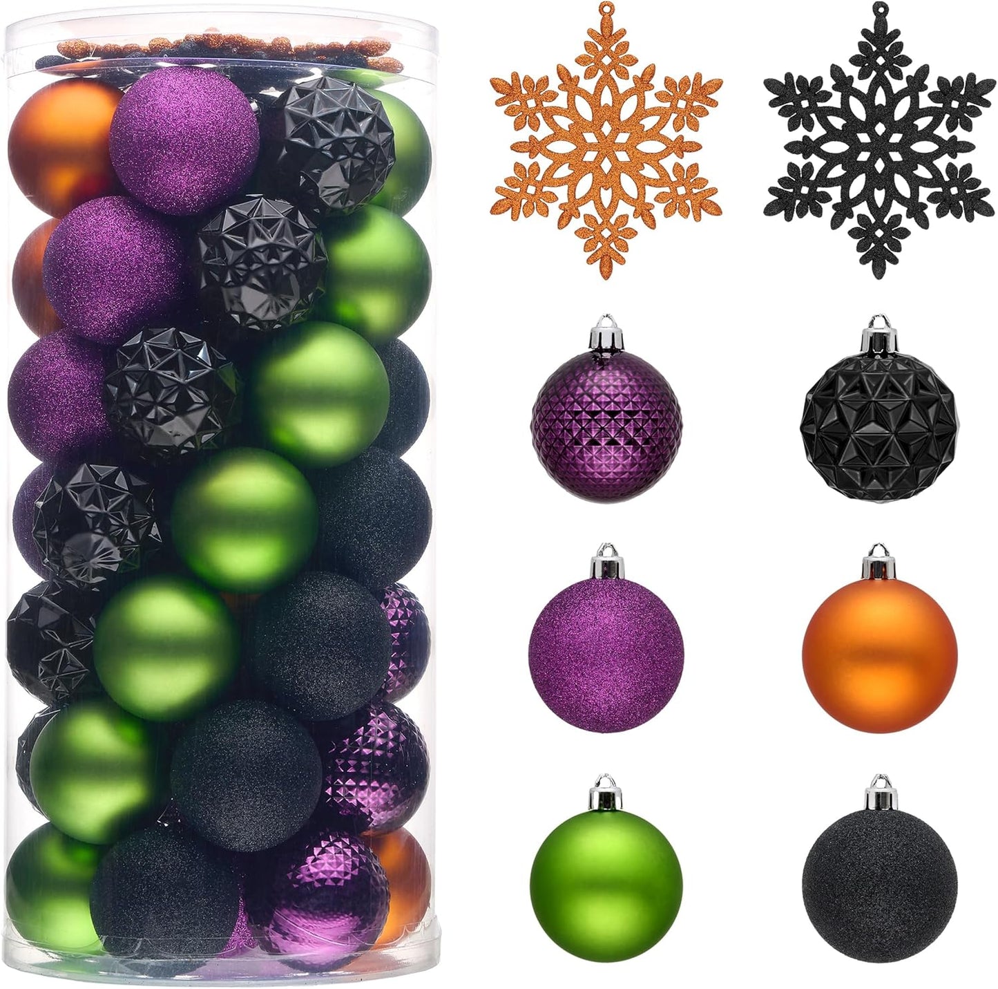 Valery Madelyn Halloween Christmas Tree Decorations Ornament Set, 50ct 2 Inches Orange Purple Black Shatterproof Christmas Ball Ornaments Hanging Xmas Holiday Party Decor