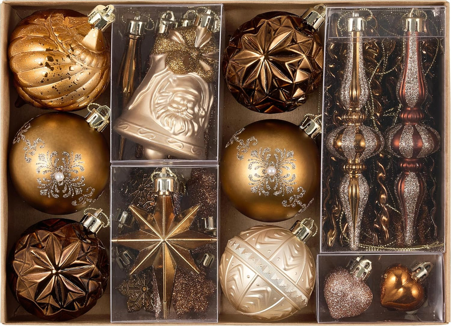 Valery Madelyn Ornaments for Christmas Trees, 50ct Bronze Copper Brown and Gold Shatterproof Christmas Tree Decorations, Luxury Hanging Ball Ornaments Bulk for Xmas Holiday Party Decor