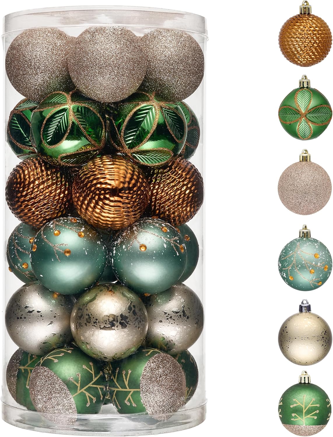 Valery Madelyn Christmas Tree Decorations, 30ct 2 Inches Green Brown and Gold Shatterproof Christmas Ornaments Set, Woodland Bronze Hanging Ball Ornaments Bulk for Xmas Holiday Party Decor