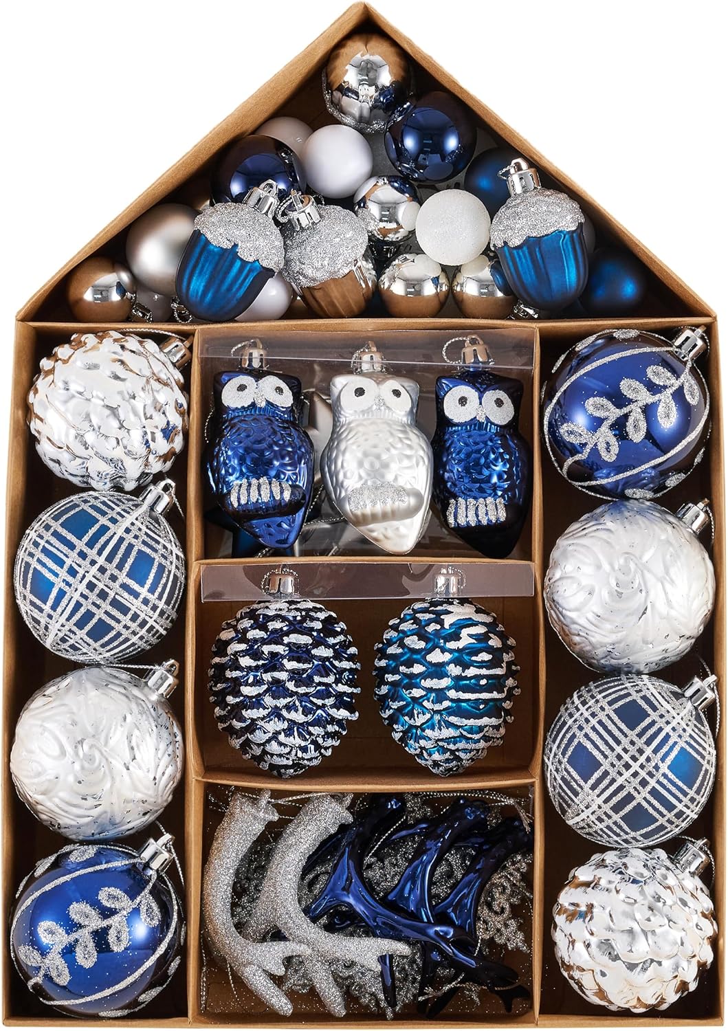 Valery Madelyn Ornaments for Christmas Trees, 70ct Navy Blue and Silver Shatterproof Christmas Tree Decorations, Woodland Hanging Ball Ornaments Bulk for Thanksgiving Autumn Harvest Decor