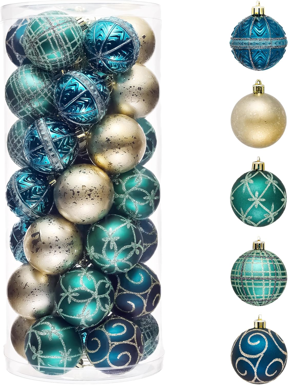 Valery Madelyn Christmas Ornaments Set, 35ct 2.36 Inches Navy Blue Green and Gold Shatterproof Christmas Tree Decorations, Luxury Hanging Ball Ornaments Bulk for Xmas Holiday Party Decor