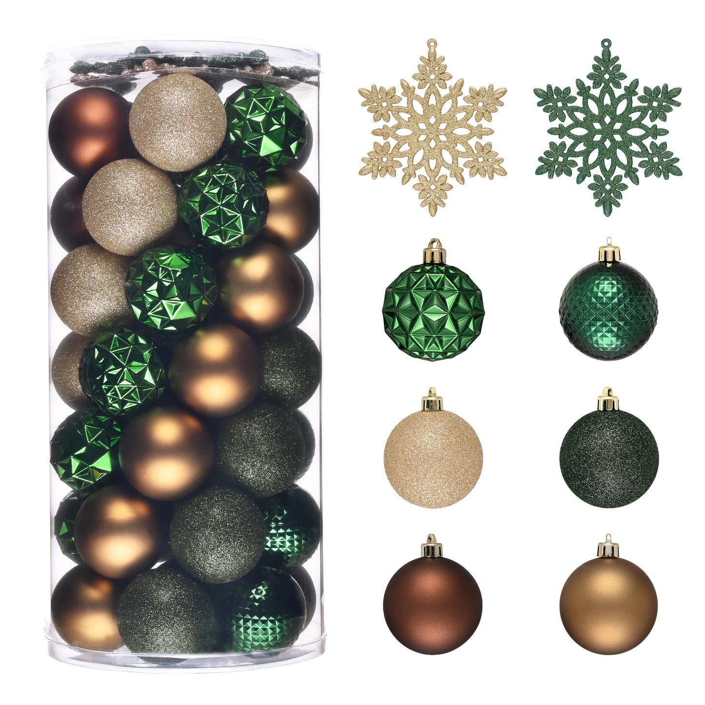 Valery Madelyn Christmas Tree Decorations Ornament Set for Fall Halloween, 50ct 2.36 Inches Green Brown and Gold Shatterproof Christmas Ball Ornaments Hanging Xmas Holiday Party Decor