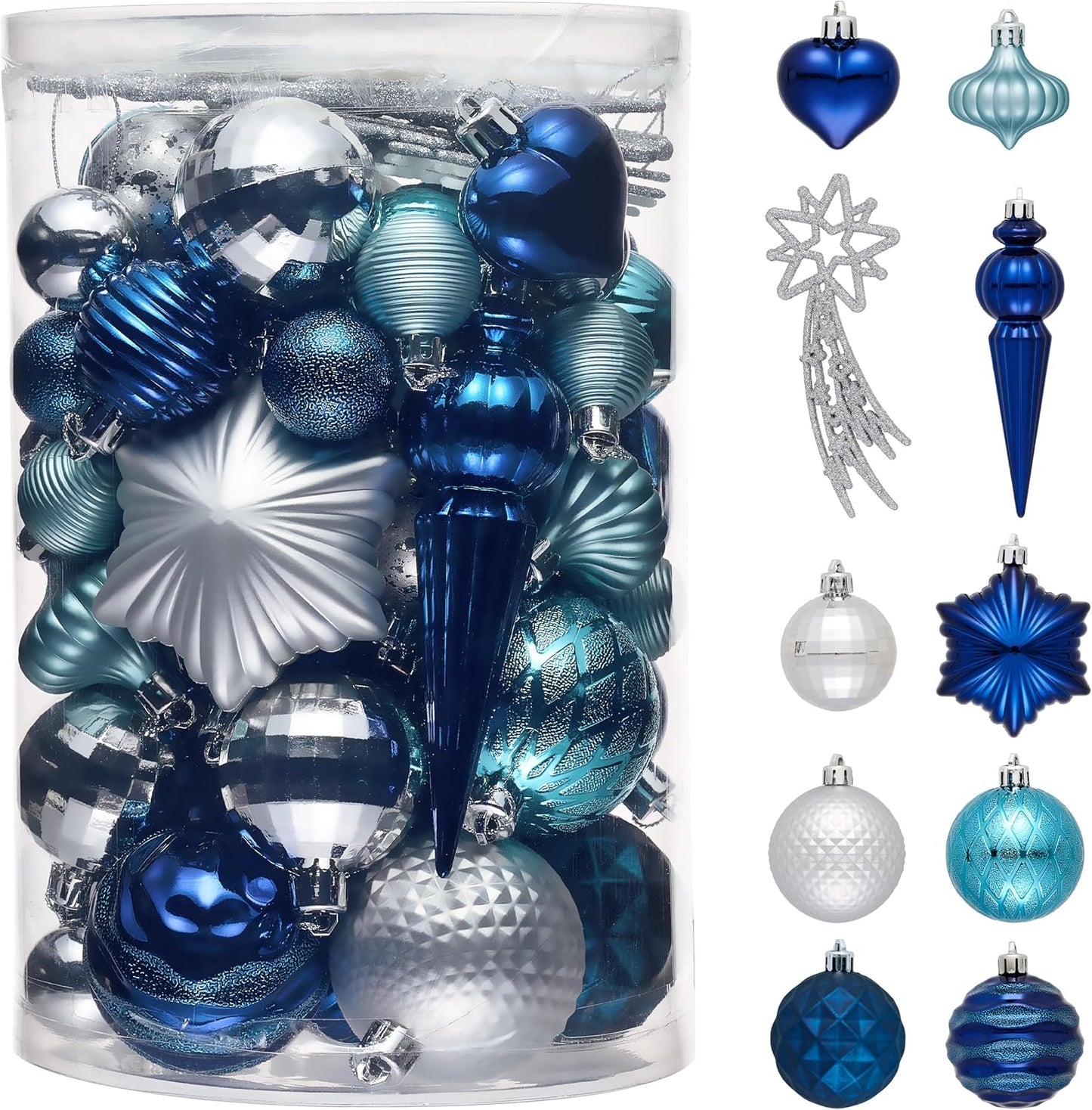 Valery Madelyn 60ct Christmas Tree Decorations Ball Ornament Set, Navy Blue Silver Shatterproof Hanging Ornaments Bulk for Xmas Holiday Party Decor