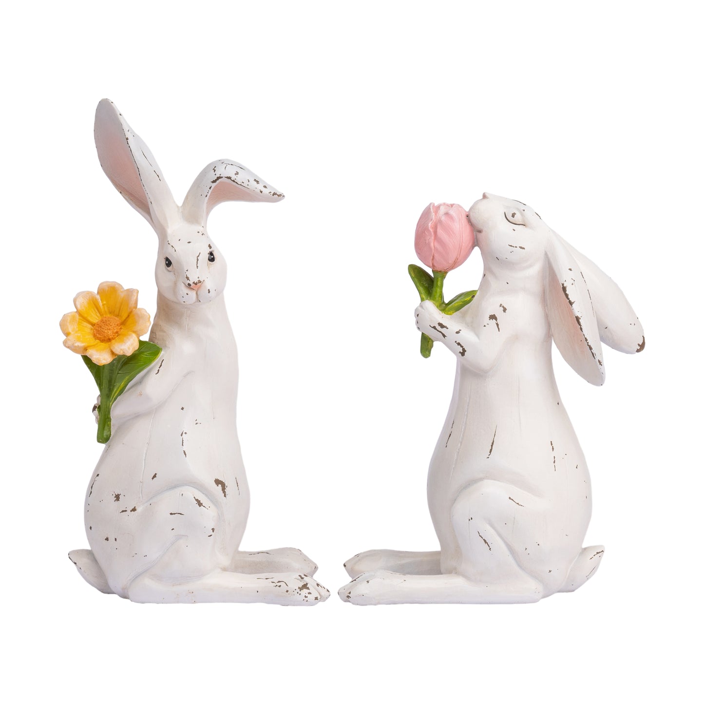 Valery Madelyn Easter Bunny Decorations for Home, Medium White Couple Rabbits Figurine Tabletop, 2Pcs Cute Easter Gifts Resin Statues for Spring Garden Indoor Holiday Party Table Centerpieces, 5-6"