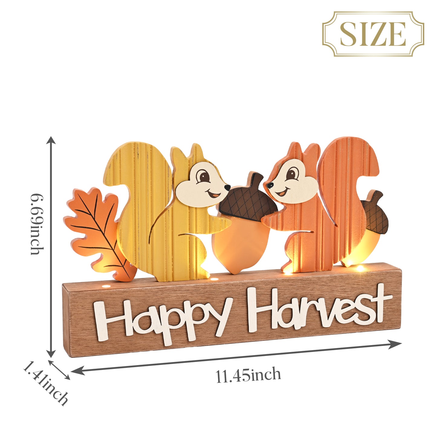 Valery Madelyn Fall Decorations for Home with LED Lights, Lighted Fall Decor Featuring Squirrel, Acorns and Oak Leaves, Autumn Tabletop Centerpiece for Thanksgiving Indoor Seasonal Display, 12 Inch