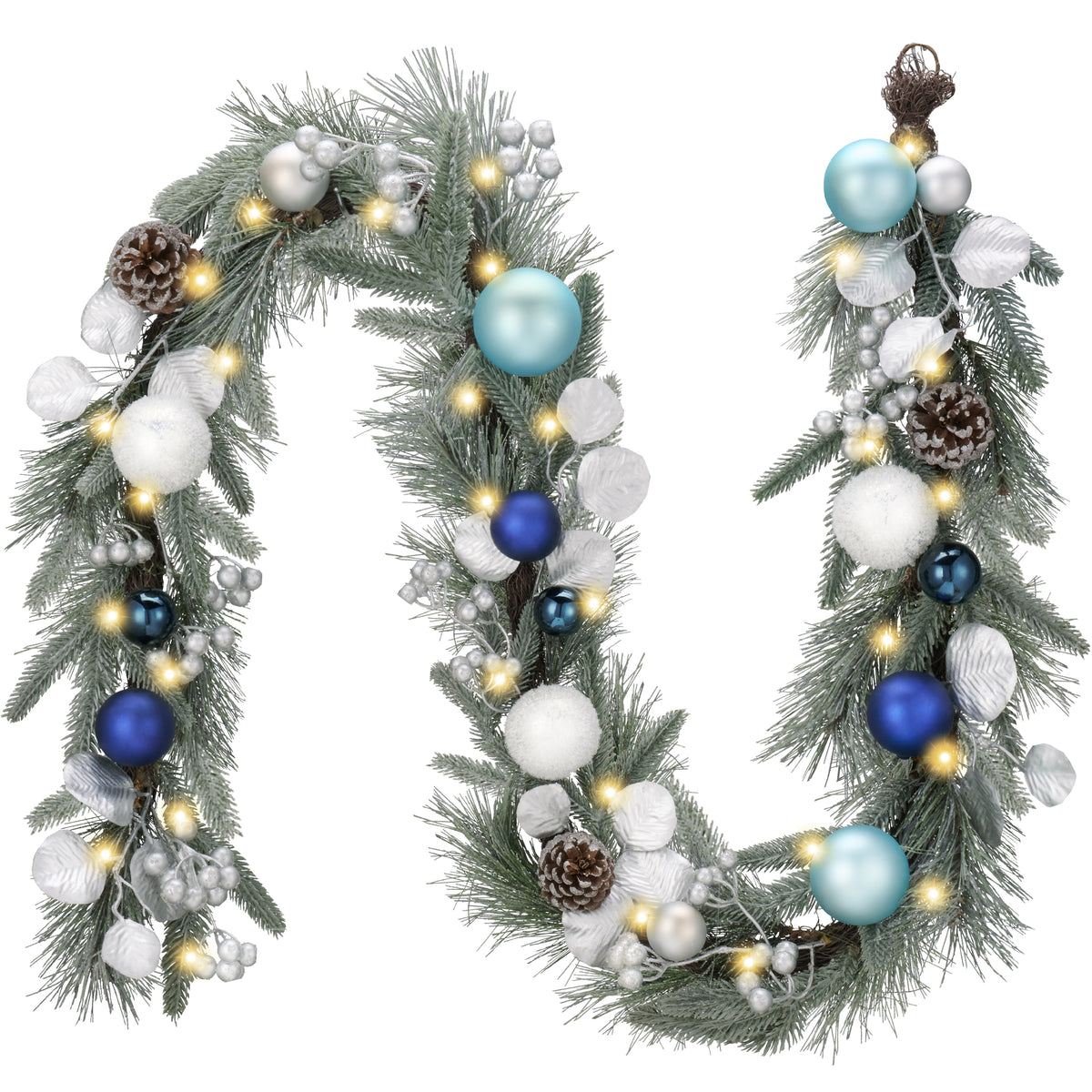 Valery Madelyn 6 Ft Christmas Garland with Lights for Mantle Silvery Blue