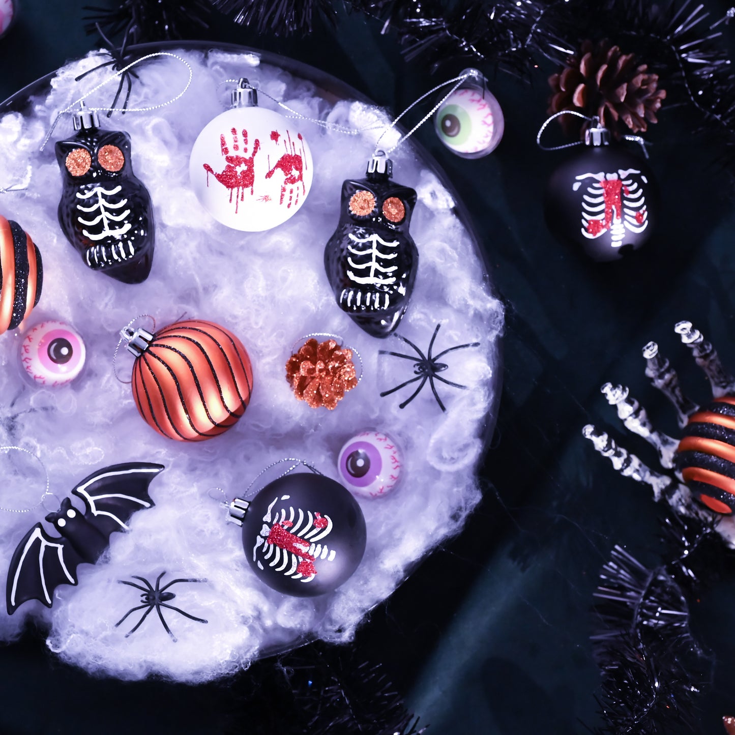 Valery Madelyn 40ct Variety Halloween Ornaments, Shatterproof Skeleton Owl Bat Hanging Balls for Small Tree