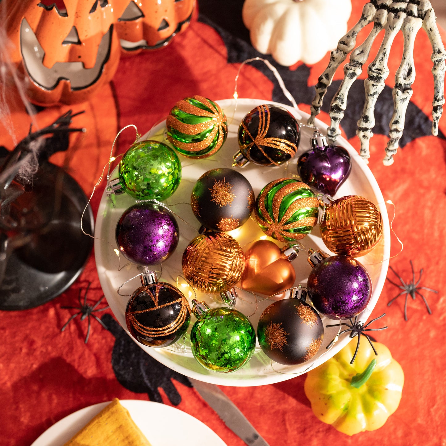 Valery Madelyn 28Pcs Halloween Heart Baubles, Craft Painted Ornaments for Christmas Tree Holiday Party Decor
