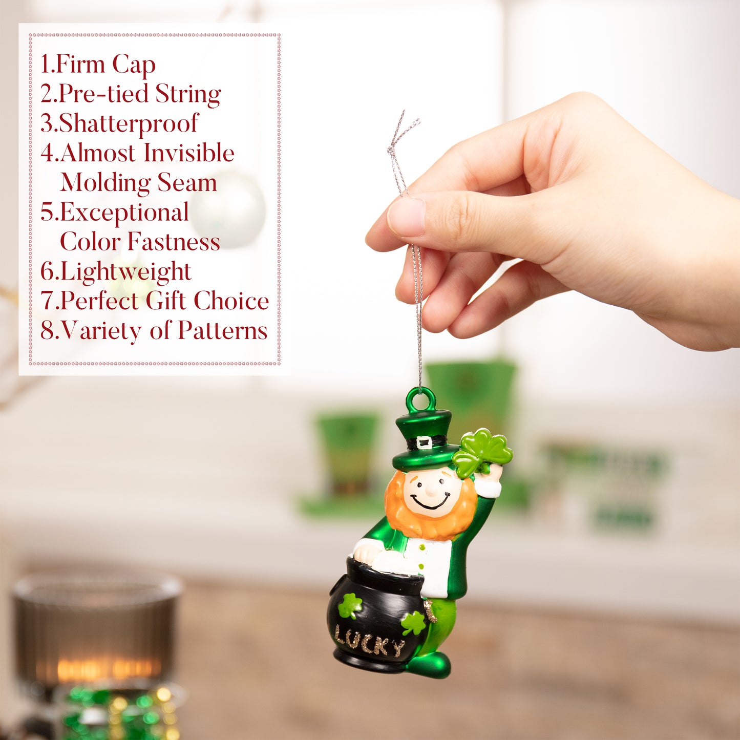 Valery Madelyn St Patricks Day Decorations Shamrock Tree Ornament Set, 35pcs Hanging Ball Ornament Irish Festival Decor, Good Luck Clover Green Gold Chirstmas Tree Decorations