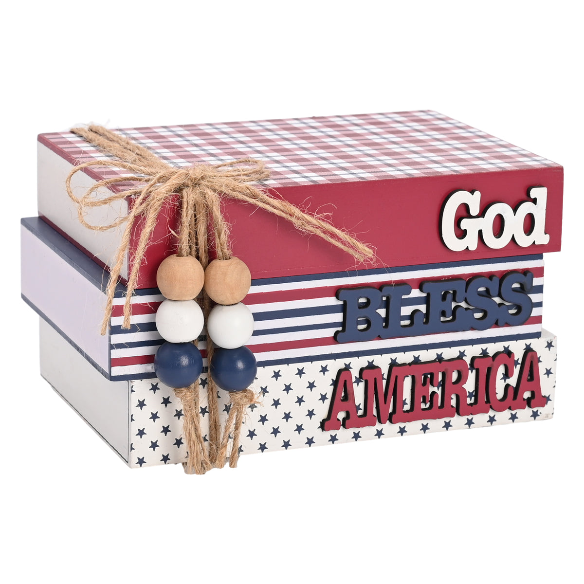 Valery Madelyn Memorial Day Decorations, 4th of July Table Decorations, Patriotic Wooden Book Decor for Home Office, Red White and Blue Book Stack for Table Tiered Tray Shelf, 5 inch