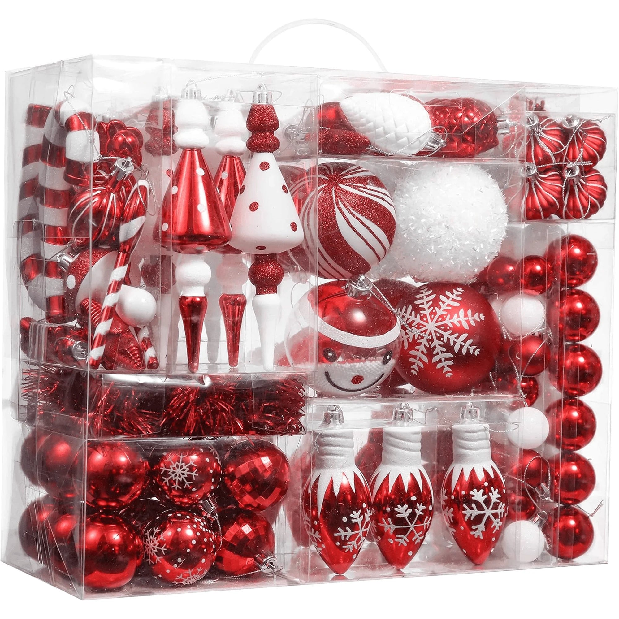 Valery Madelyn 155ct Christmas Ornaments Set, Red White Shatterproof Ornaments for Christmas Party Decor