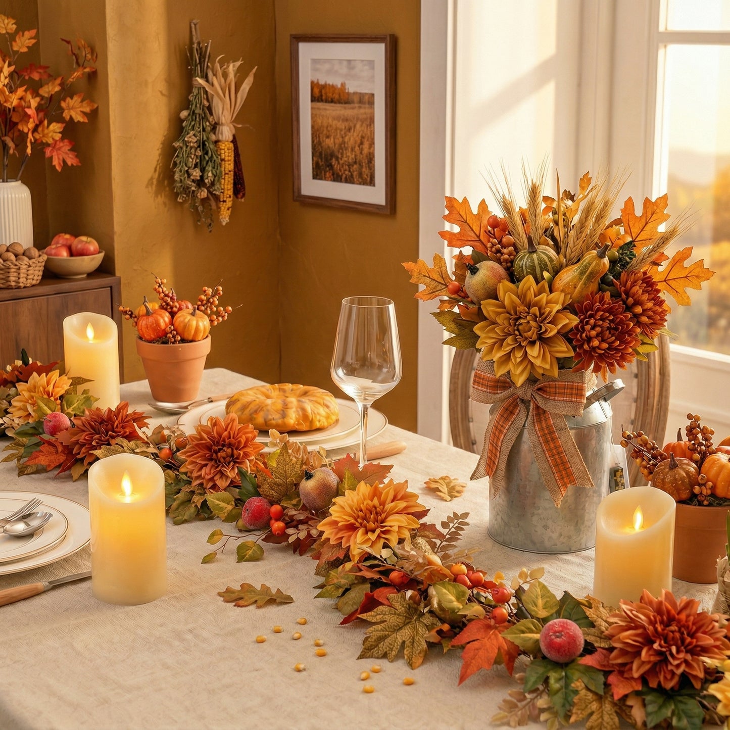 Valery Madelyn 6 Feet Artificial Pomegranate Fruits Garlands for Mantle,Fake Silk Dahlia Rose Autumn Garland with LED Lights for Fall Decor,Harvest Decorations for Home Fireplace Thanksgiving Decor