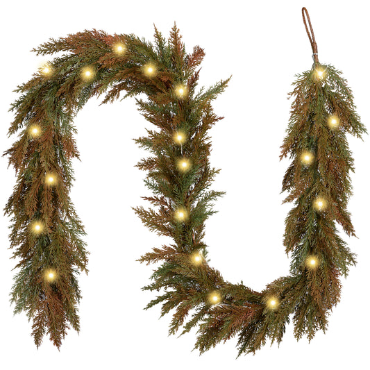 Valery Madelyn 6 Ft Artificial Norfolk Pine Garland for Mantle, Real Tough Fall Cedar Garland with Light, Lighted Autumn Pine Branches for Home Stairs Fireplace Table Indoor Outdoor Holiday Decor