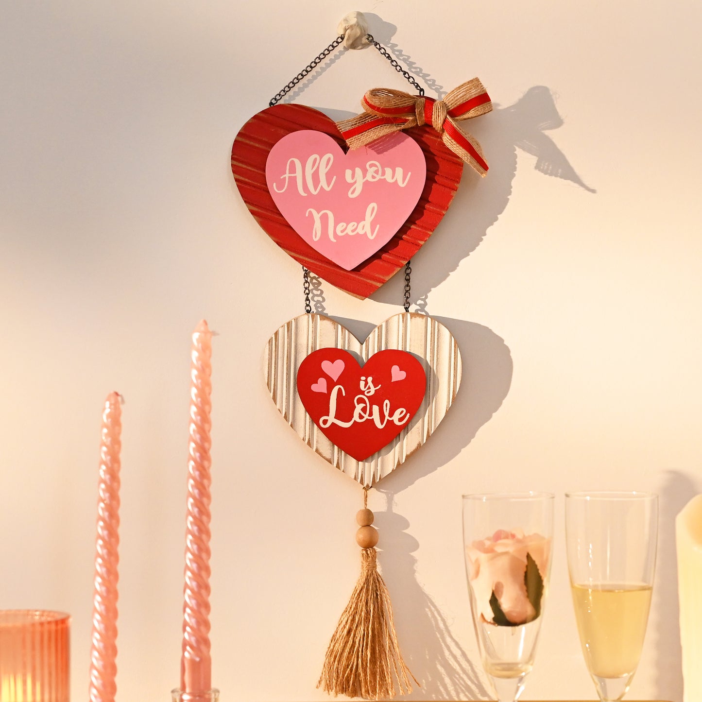 Valery Madelyn Valentines Day Decorations, Valentines Wall Decor, Heart Decor, Wooden Wreath for Front Door, Romantic Decorations for Home Galentines Day Proposal Wedding Anniversary, 18 inch