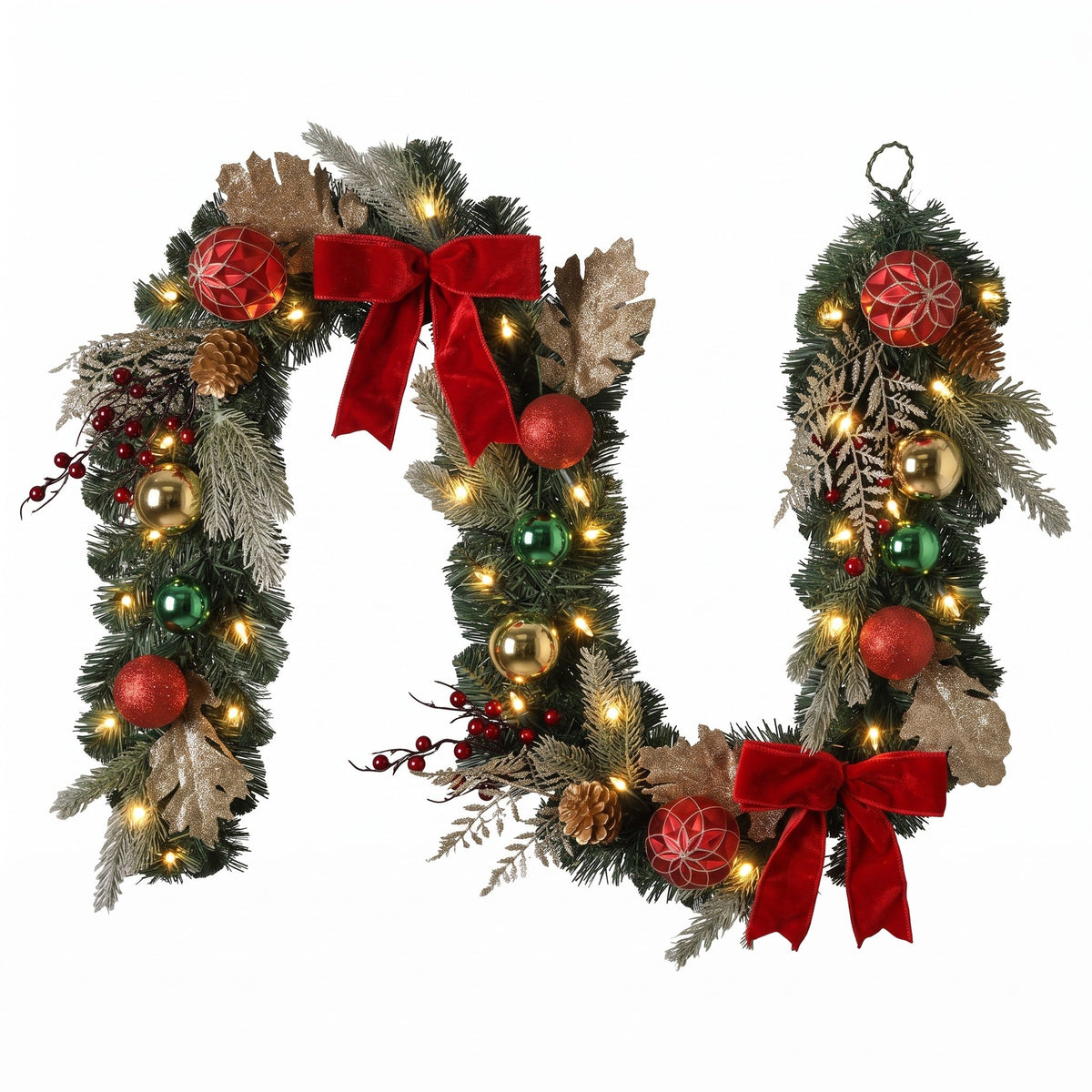 Valery Madelyn 6ft Christmas Garland for Mantel Burgundy Green Gold
