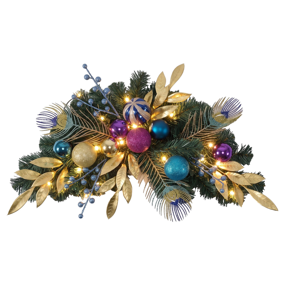 Valery Madelyn Pre-Lit 24" Peacock Christmas Swag Outdoor Mailbox Decor