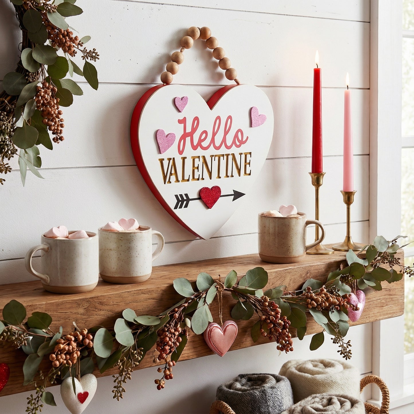 Valery Madelyn Valentines Day Decorations, Wooden Heart Decor with LED Light, Valentine Wreath for Front Door, Romantic Heart Decorations for Home Proposal Wedding Anniversary, 11 inch