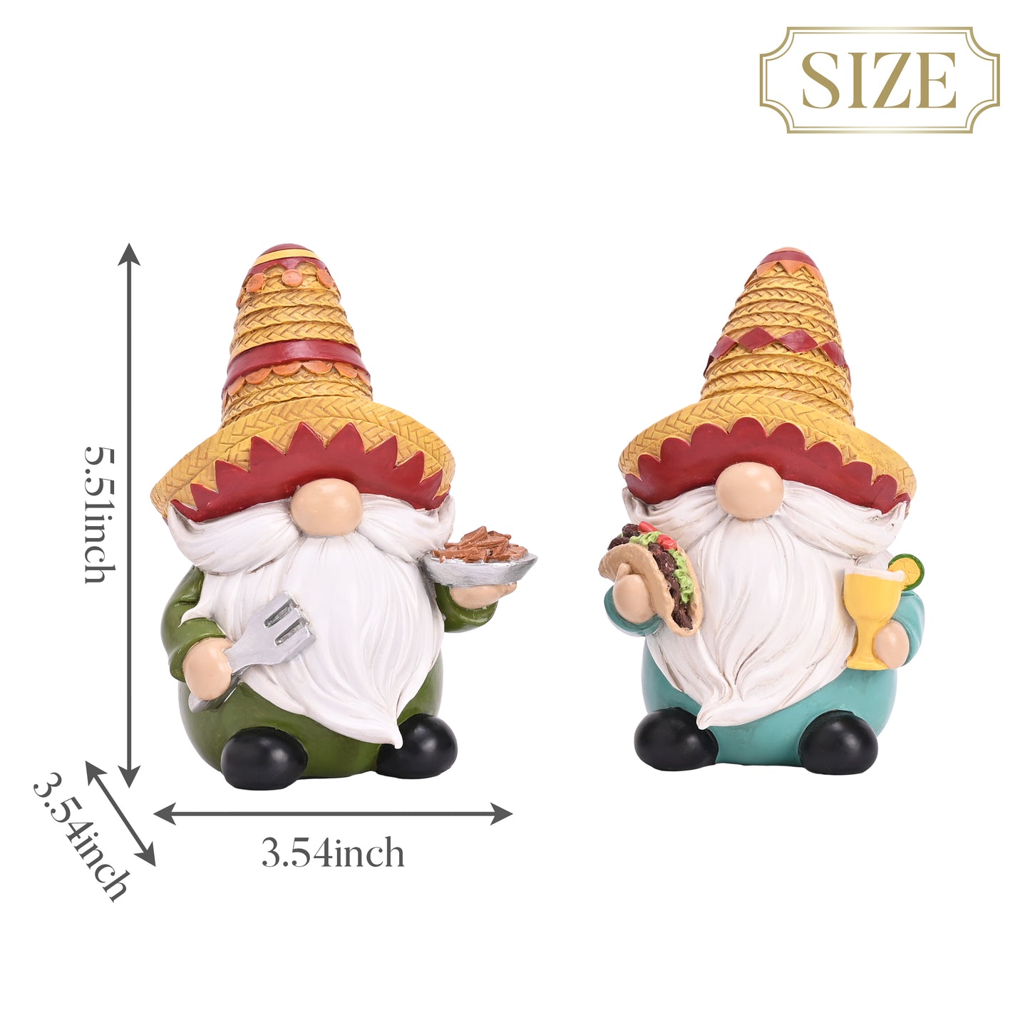 Valery Madelyn Cinco de Mayo Gnomes Decoration, 2Pcs Mexican Fiesta Gnome Figurine Set with Sombrero, Taco & Churros, Resin Tabletop Decor for Tiered Tray, Cinco de Mayo Party Decor & Gift, 6inch