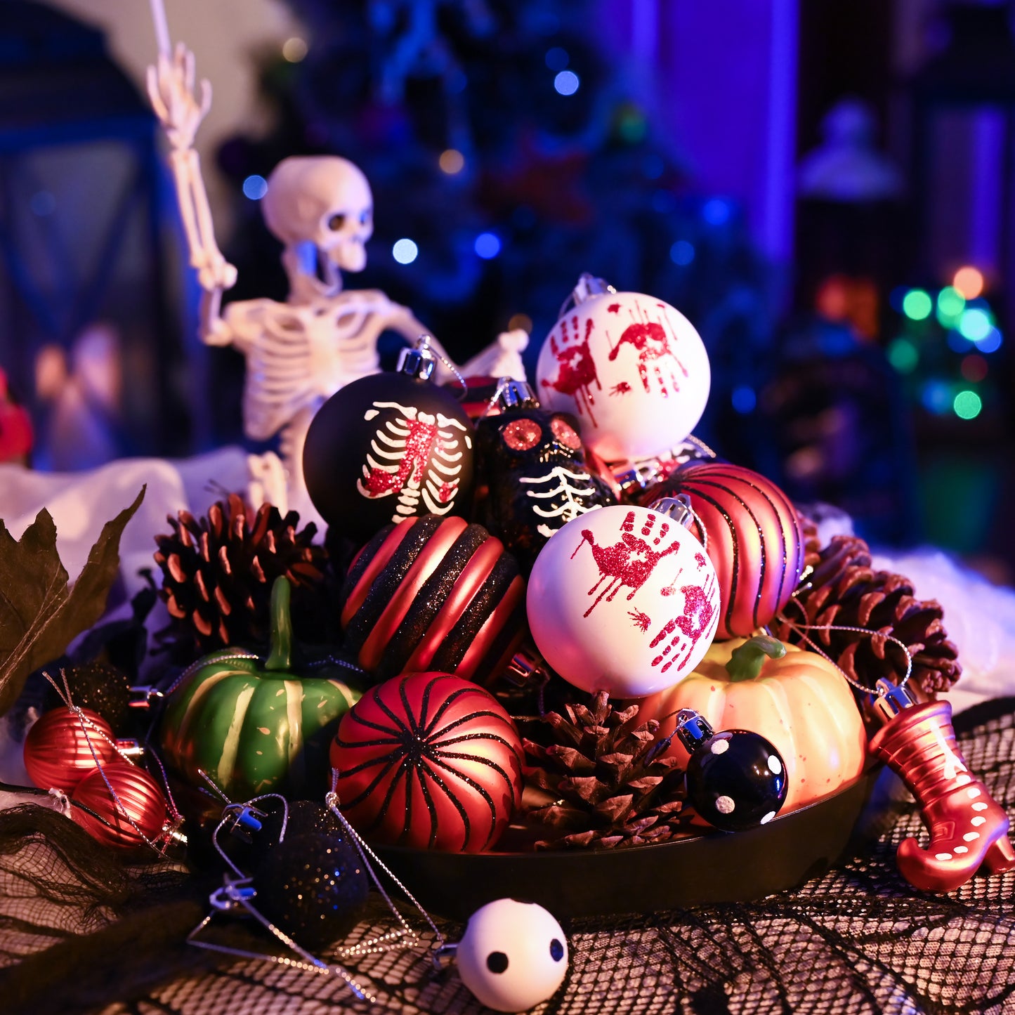 Valery Madelyn 40ct Variety Halloween Ornaments, Shatterproof Skeleton Owl Bat Hanging Balls for Small Tree